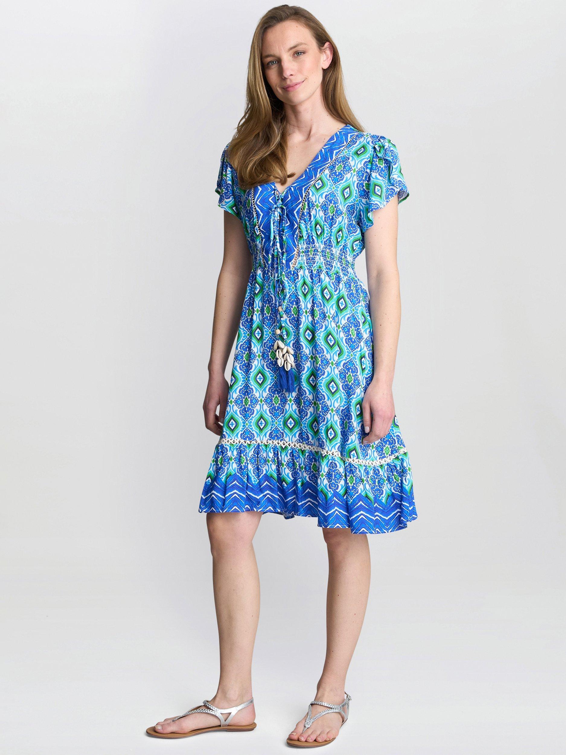 Product image 3 of 5, which shows Gina Bacconi Evana Geometric Dress, Blue/Green, S