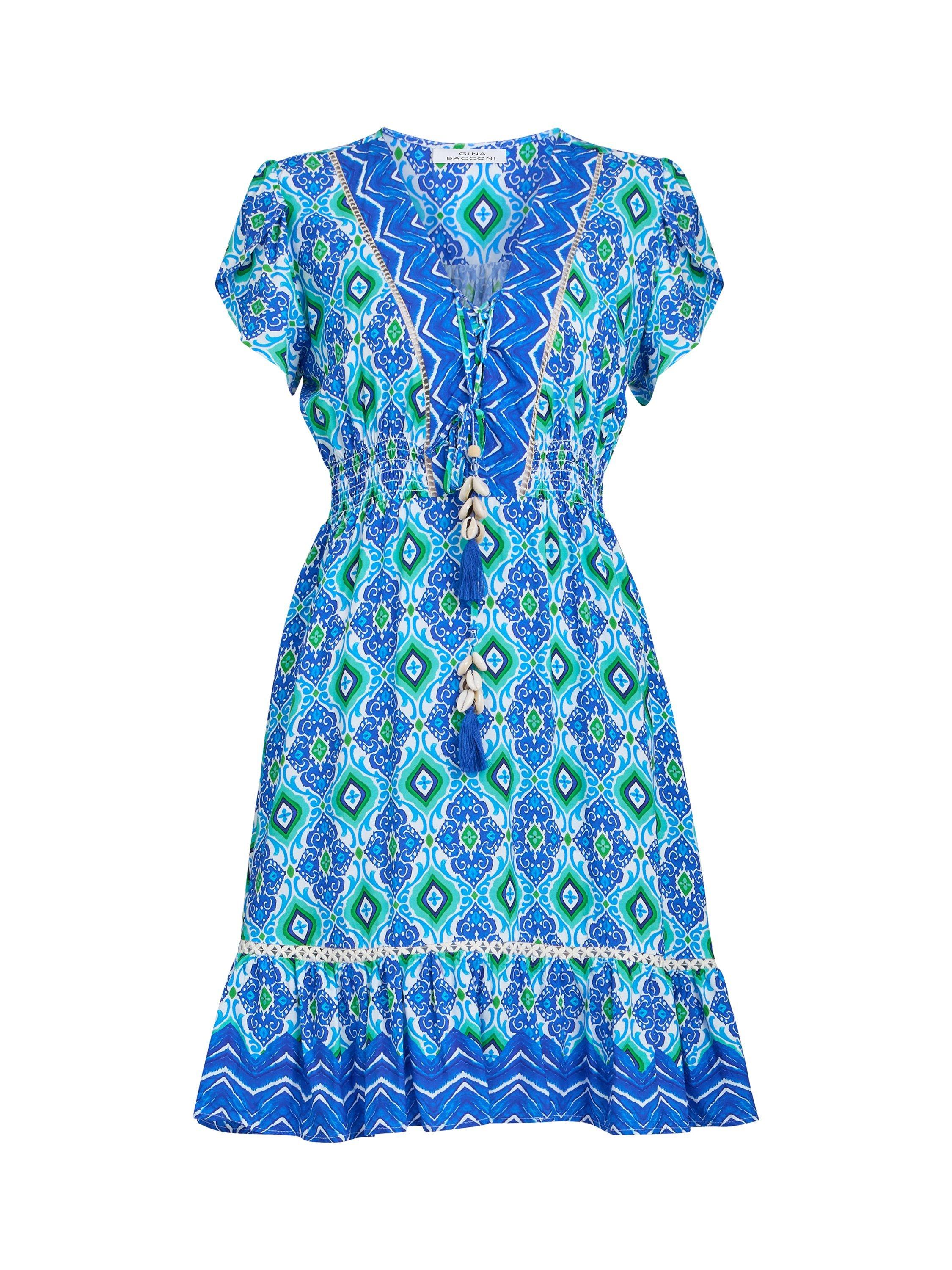 Product image 4 of 5, which shows Gina Bacconi Evana Geometric Dress, Blue/Green, S