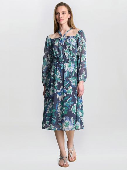 Gina Bacconi Ryan Floral Off Shoulder Dress, Blue/Multi, Blue/Multi