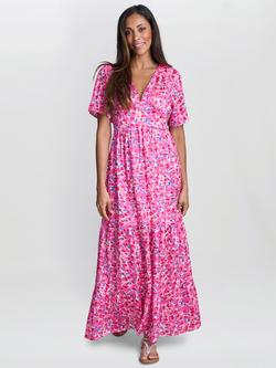 Gina Bacconi Deeann Floral Maxi Dress, Fuchsia, Fuchsia