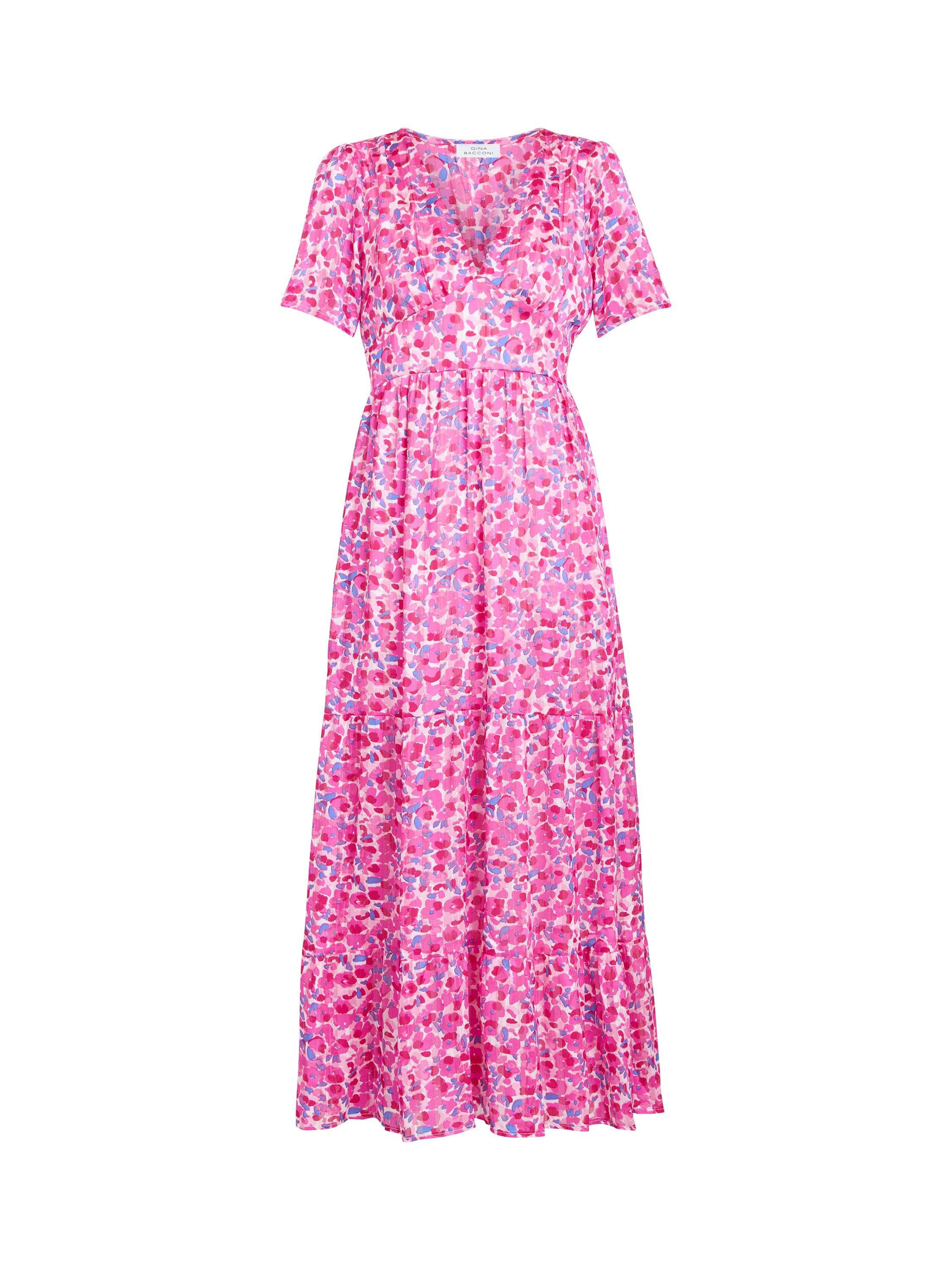 Product image 2 of 2, which shows Gina Bacconi Deeann Floral Maxi Dress, Fuchsia, S-M