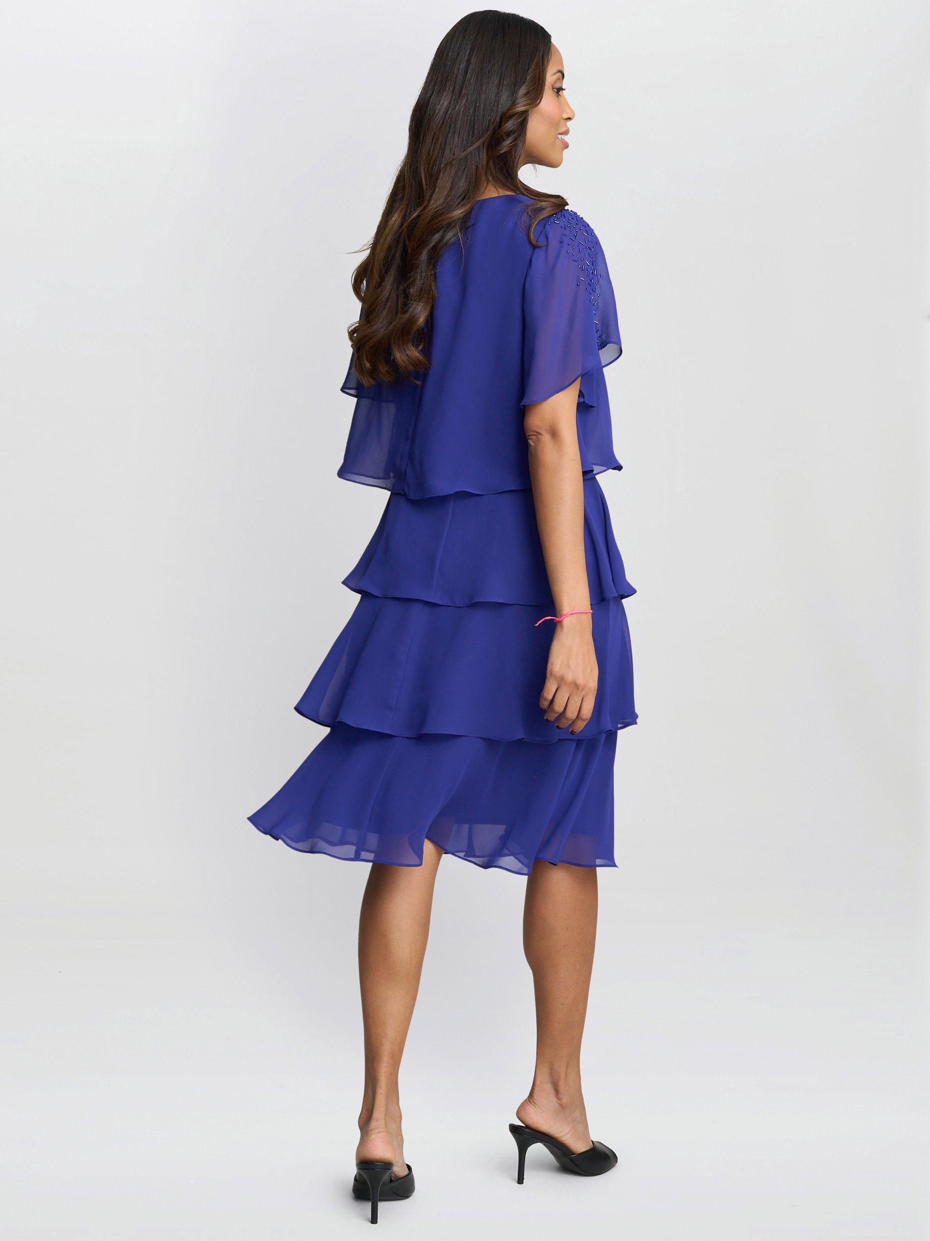 Product image 2 of 8, which shows Gina Bacconi Cherry Chiffon Tiered Dress, Iris, 10