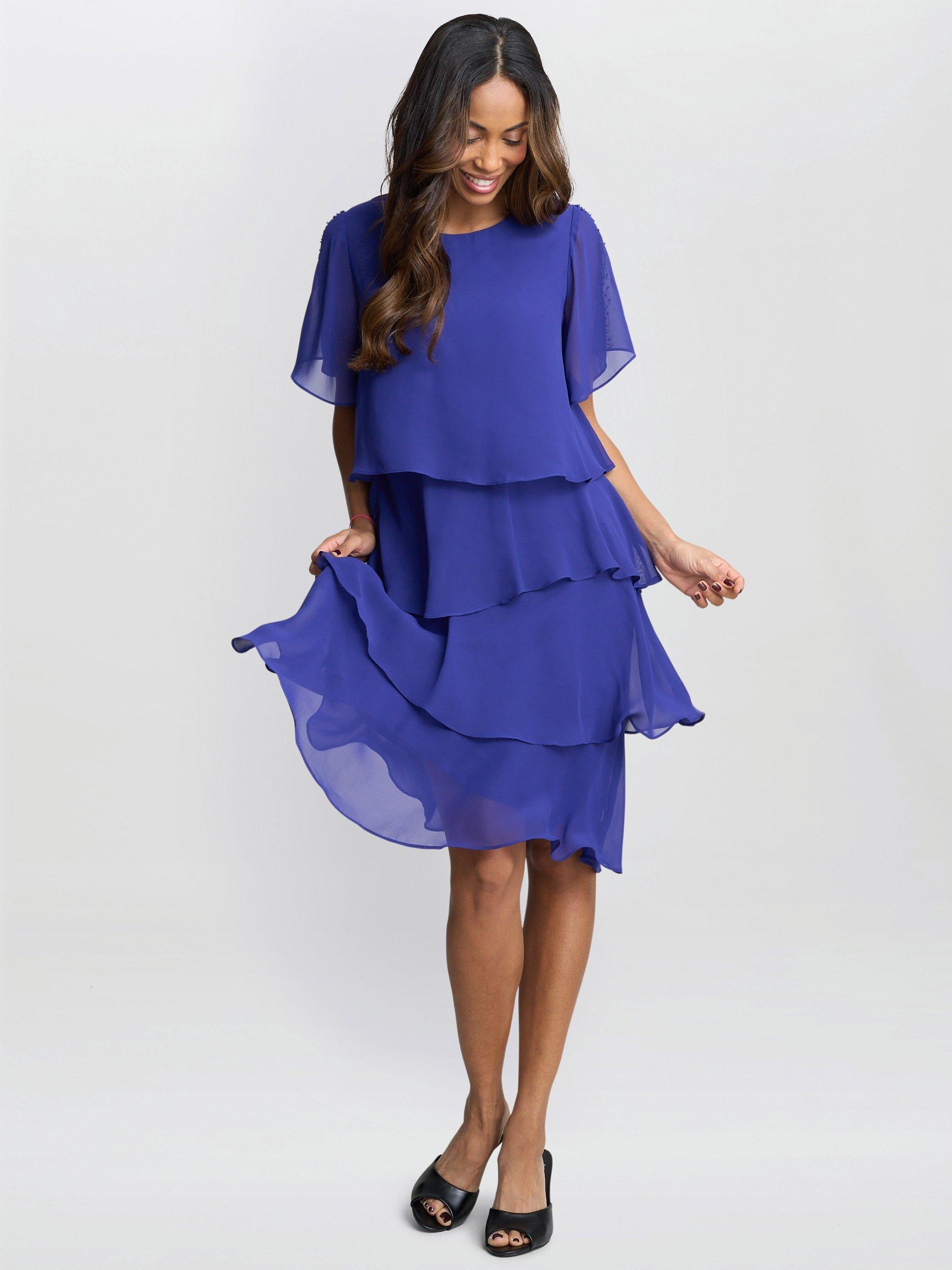 Product image 3 of 8, which shows Gina Bacconi Cherry Chiffon Tiered Dress, Iris, 10