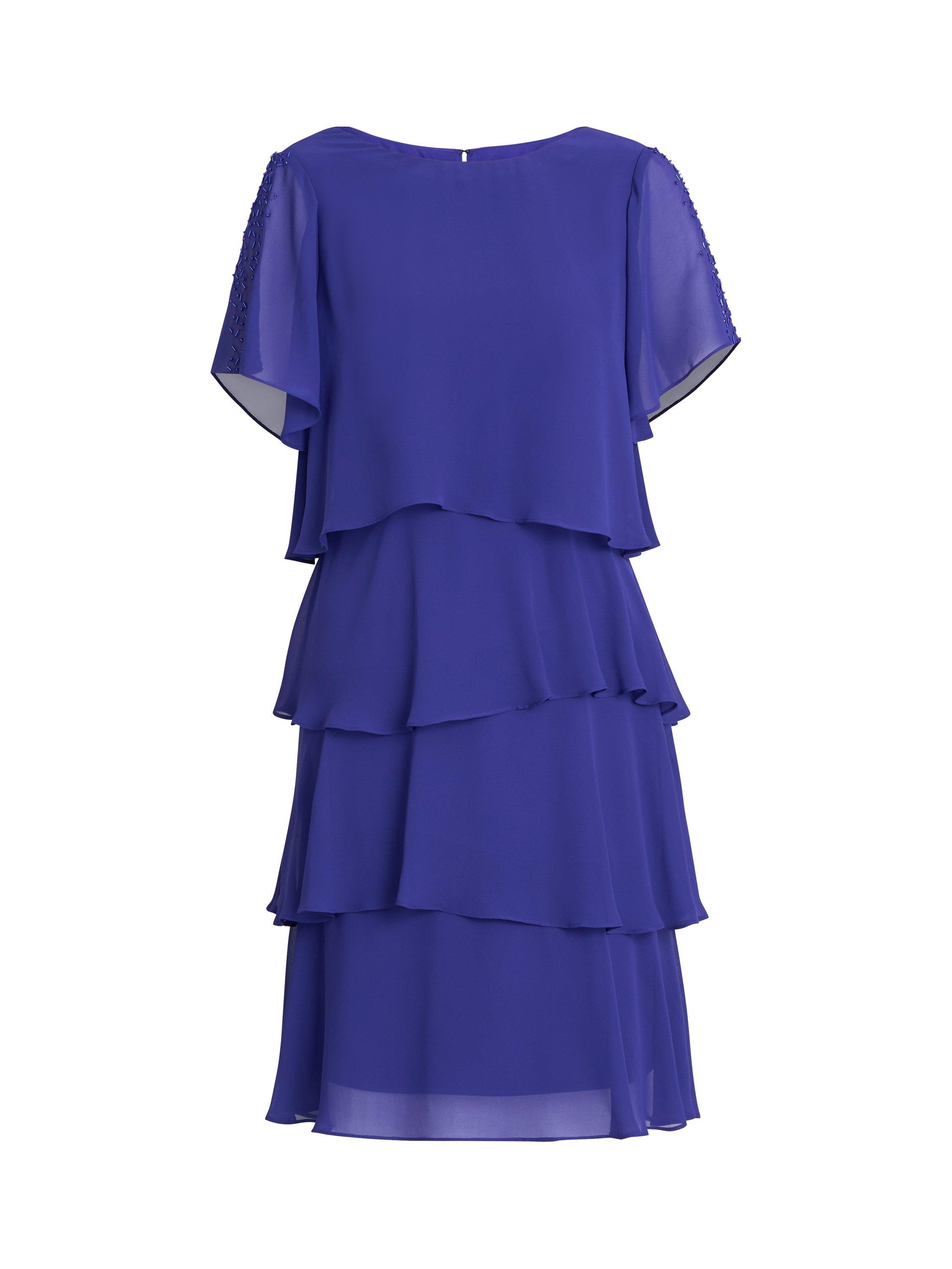 Product image 4 of 8, which shows Gina Bacconi Cherry Chiffon Tiered Dress, Iris, 10
