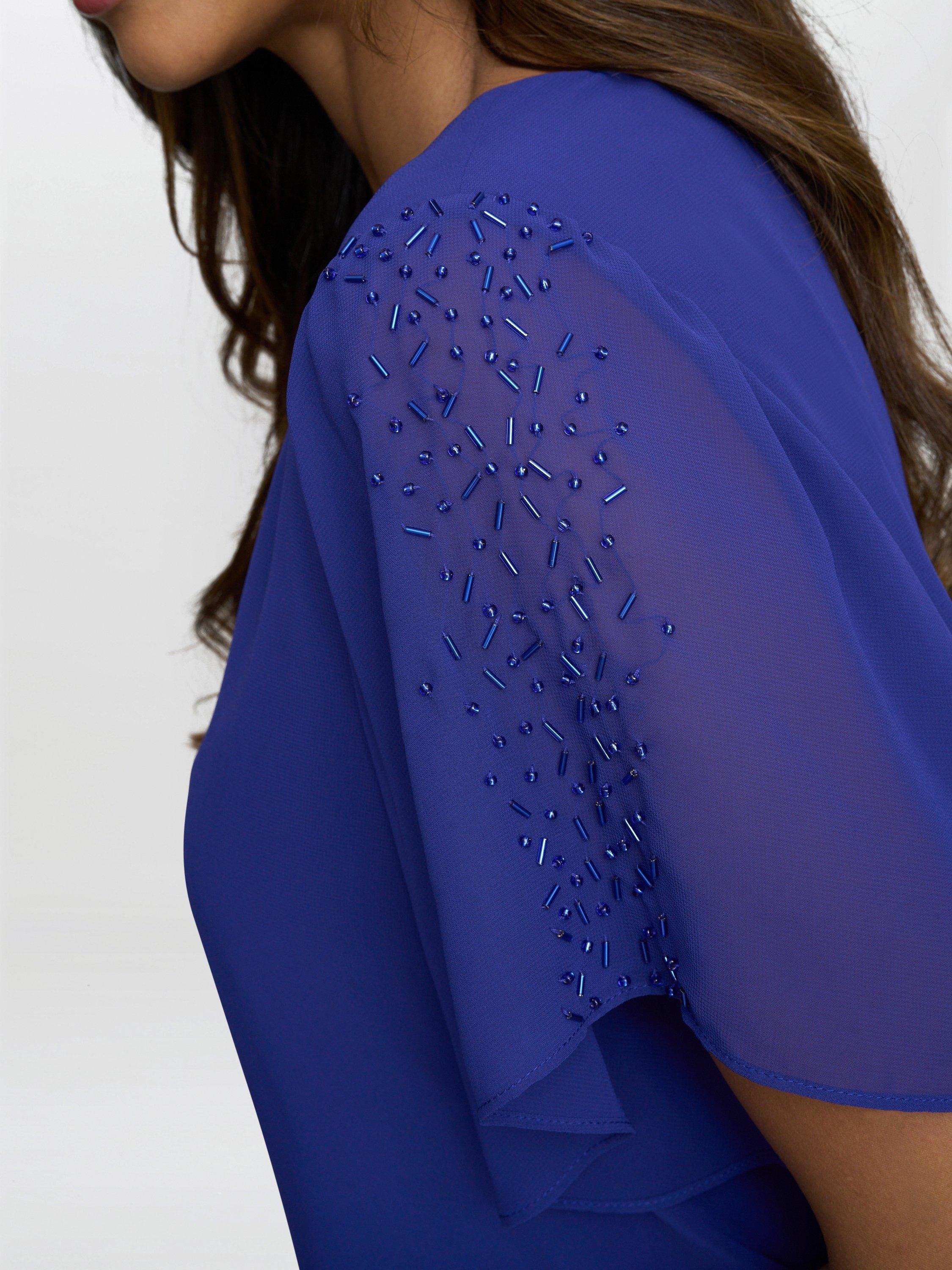 Product image 8 of 8, which shows Gina Bacconi Cherry Chiffon Tiered Dress, Iris, 10