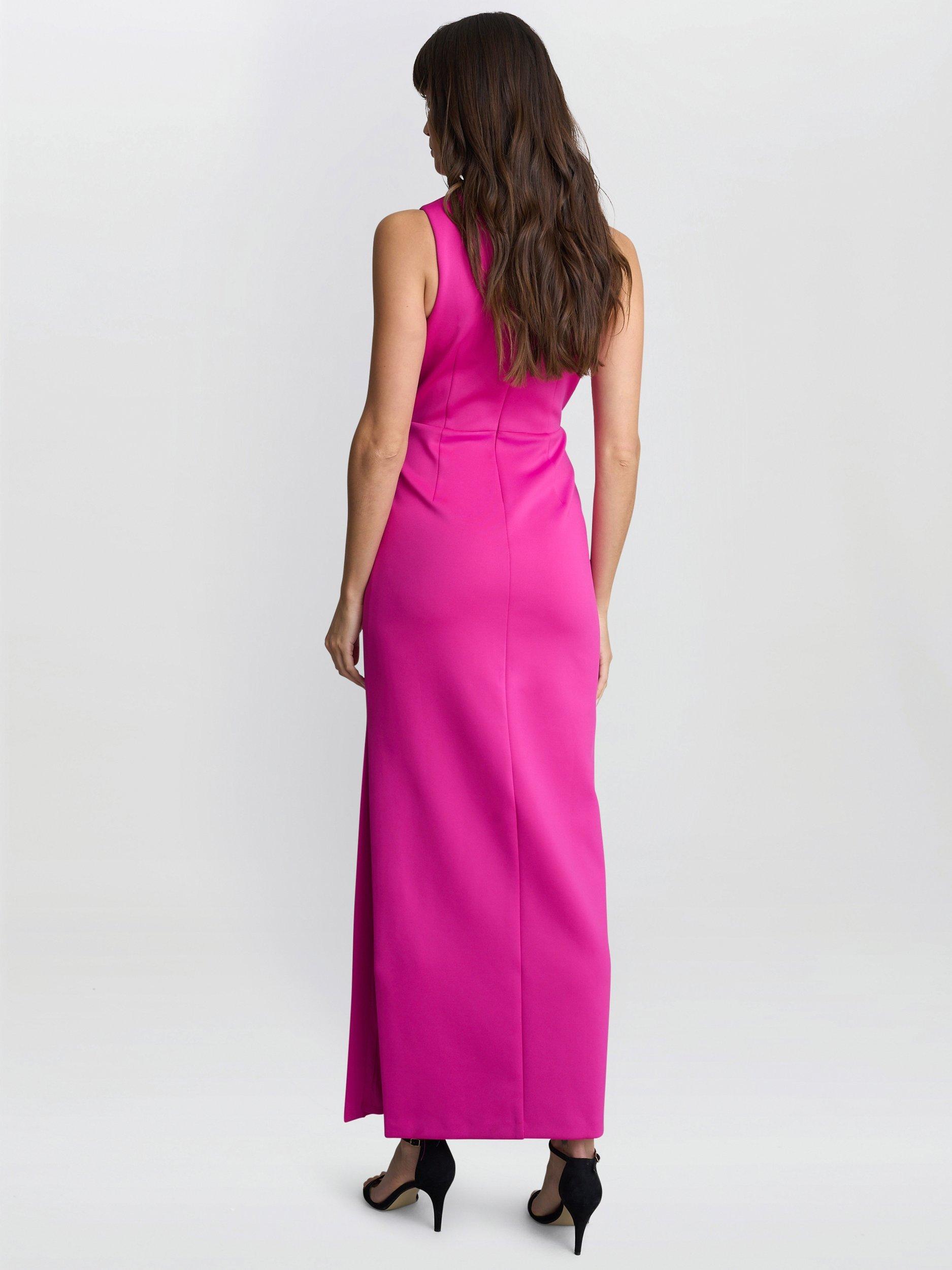 Product image 2 of 6, which shows Gina Bacconi Sienna Bow Detail Maxi Dress, Hot Pink, 10