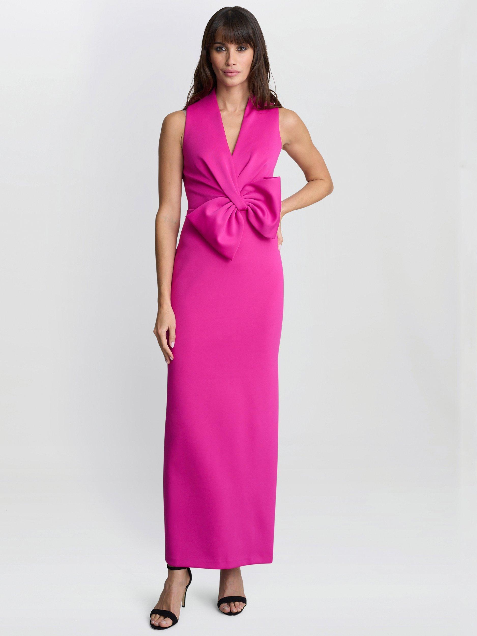 Product image 3 of 6, which shows Gina Bacconi Sienna Bow Detail Maxi Dress, Hot Pink, 10