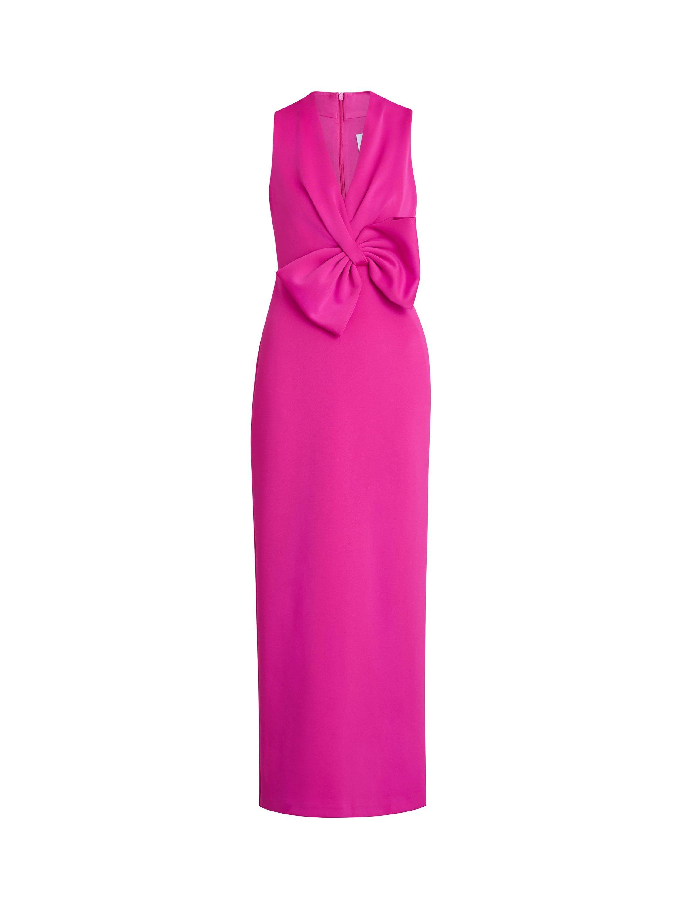 Product image 4 of 6, which shows Gina Bacconi Sienna Bow Detail Maxi Dress, Hot Pink, 10