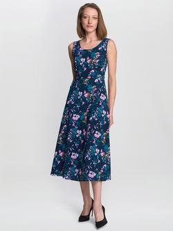 Gina Bacconi Flo Floral Jersey Dress, Navy/Multi, Navy/Multi