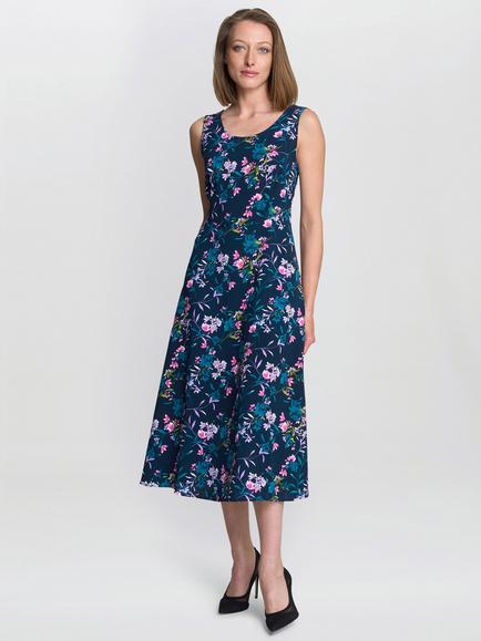 Gina Bacconi Flo Floral Jersey Dress, Navy/Multi, Navy/Multi