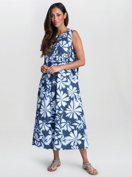 Gina Bacconi Rory Floral Tent Dress, Blue, Blue