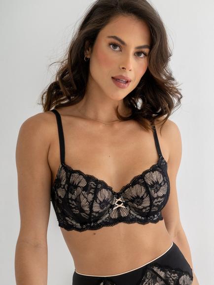 Pour Moi Atelier Lace Non-Padded Underwired Balcony Bra, Ivory/Champagne, Black/Cosmetic