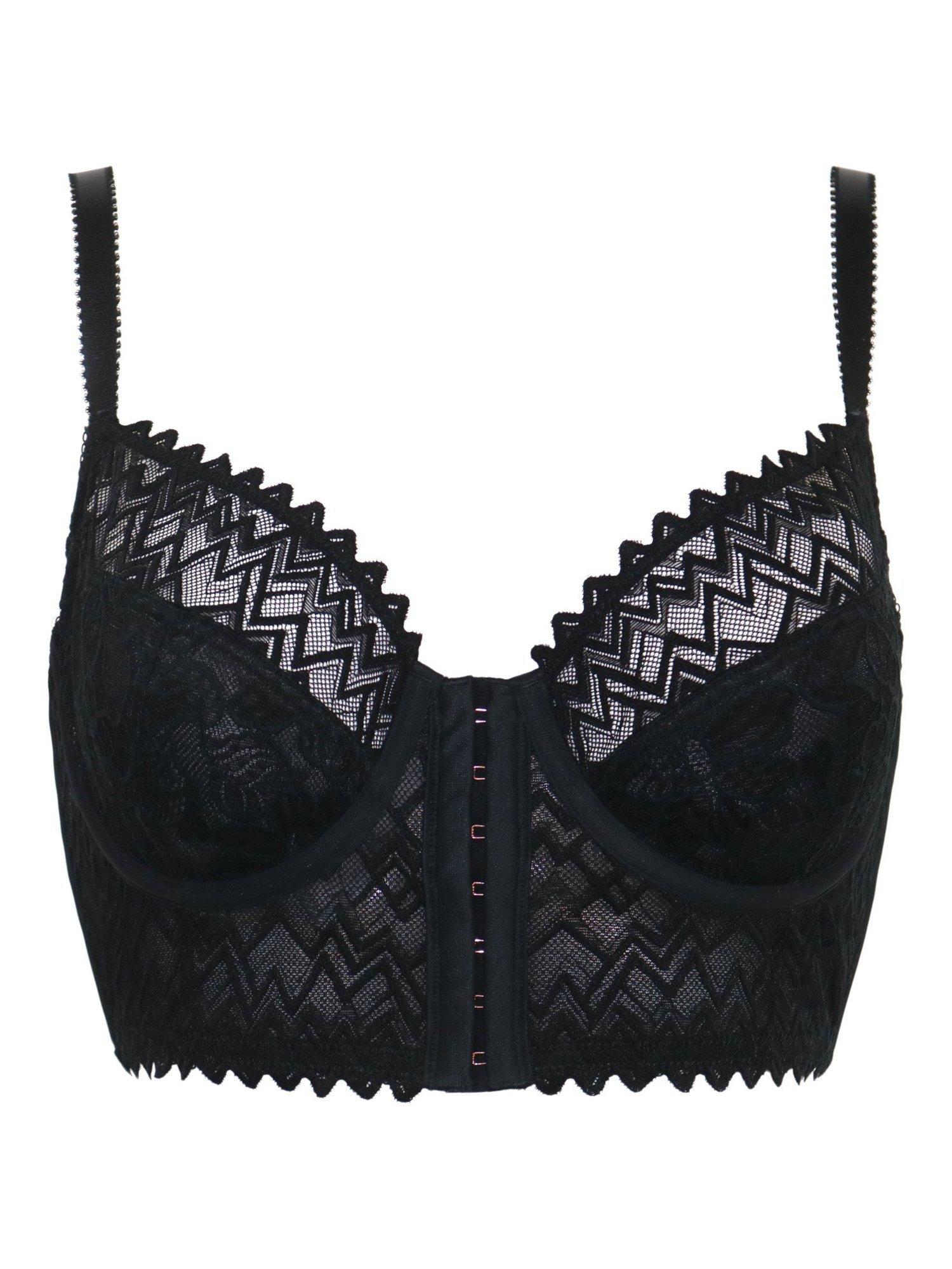 Product image 6 of 7, which shows Pour Moi Mixology Front Fastening Longline Bra, Black, 32B