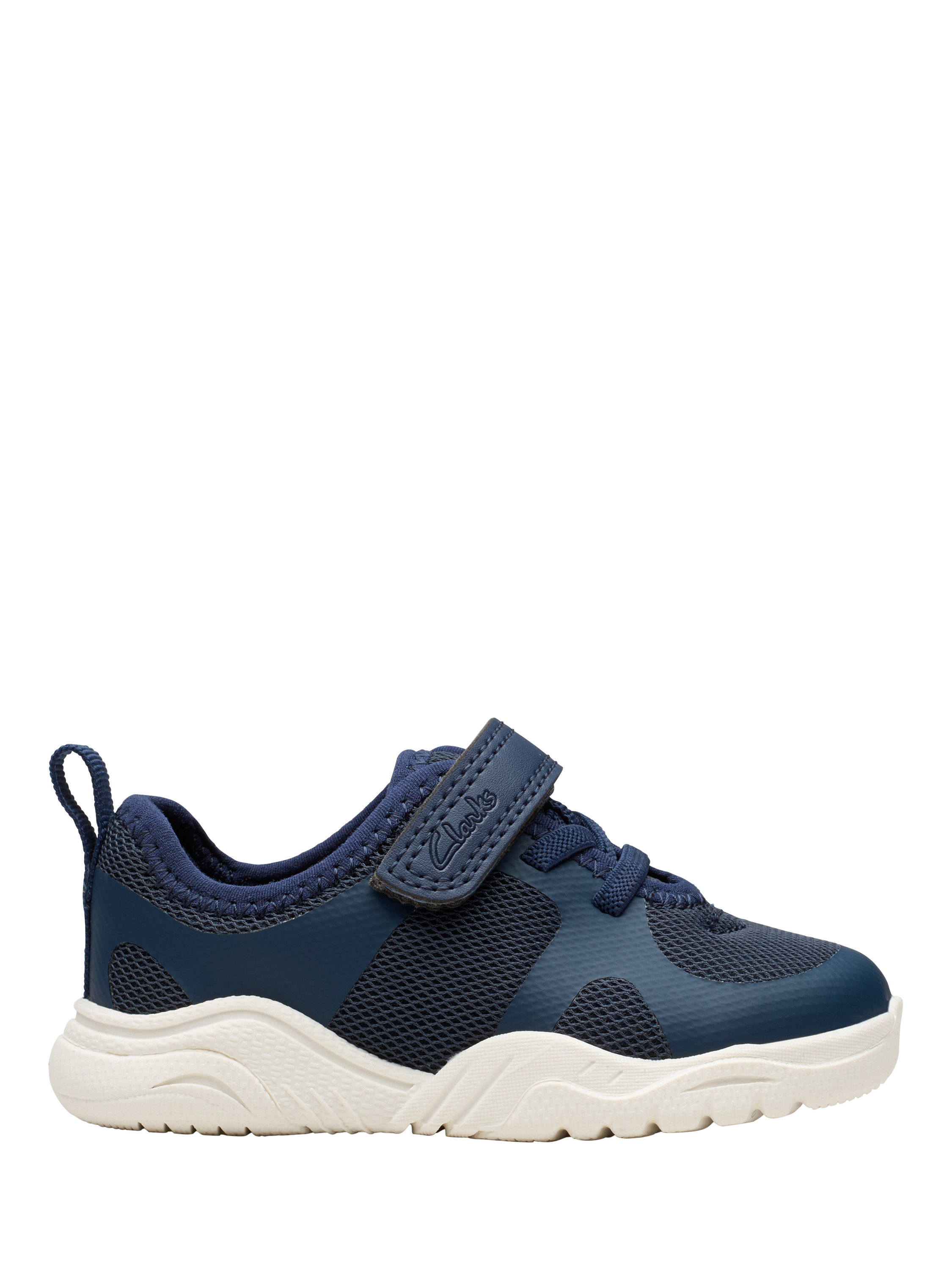 Product image 1 of 7, which shows Clarks Kids' Feather Ath Panelled Trainers, Navy, 3 F Jnr