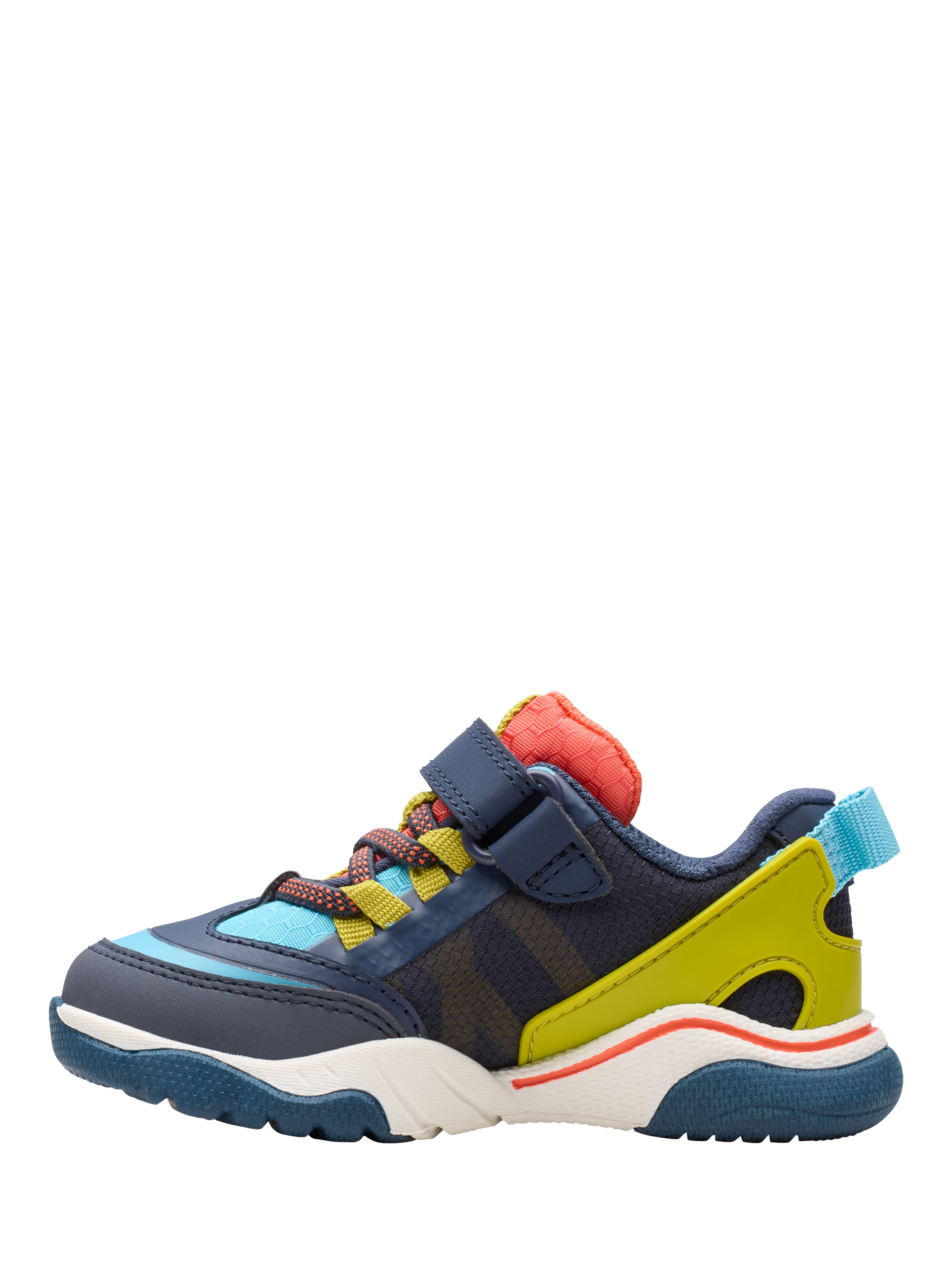 Product image 2 of 6, which shows Clarks Kids' Feather Track Trainers, Navy Combi, 3 F Jnr