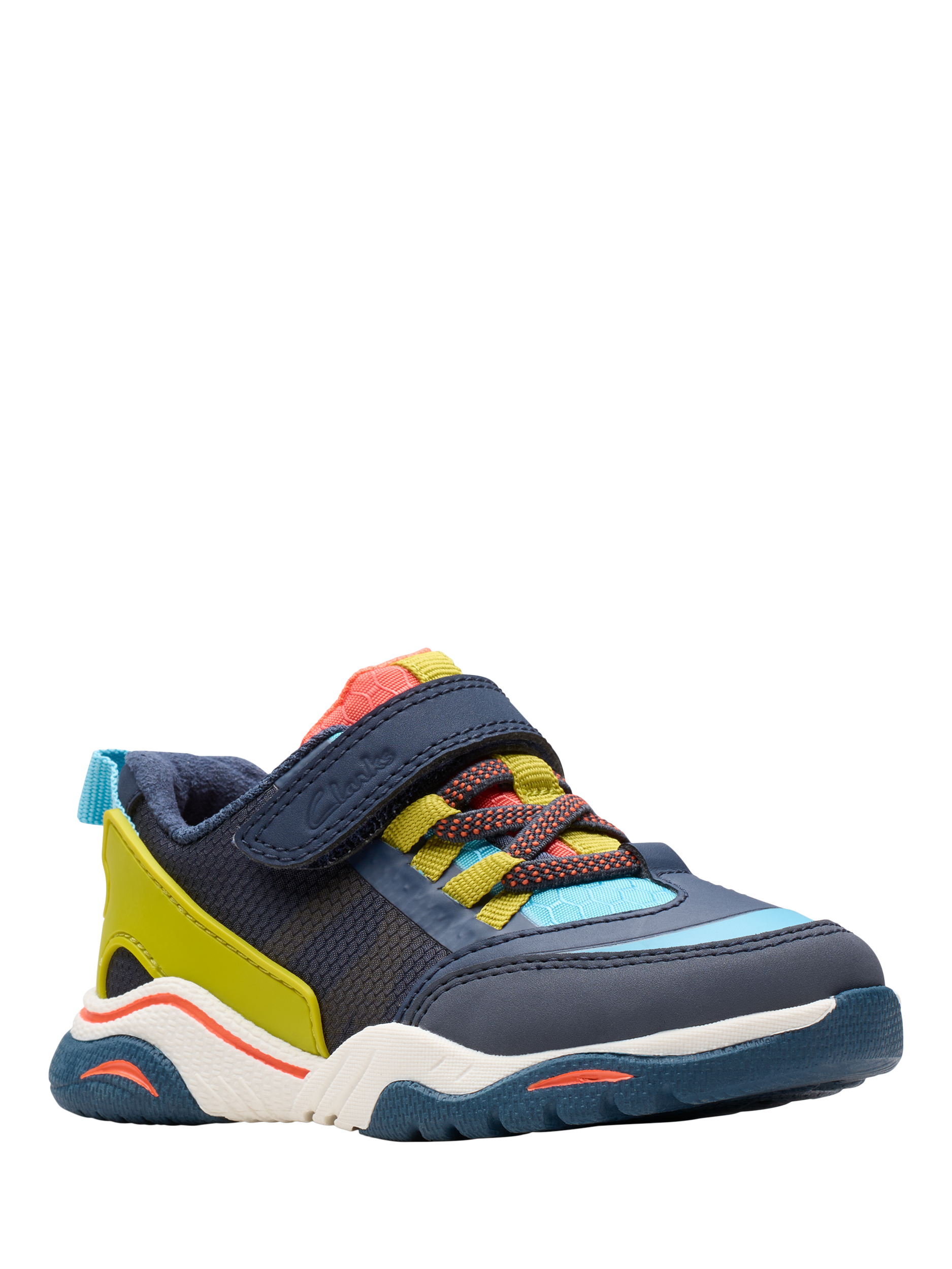 Product image 4 of 6, which shows Clarks Kids' Feather Track Trainers, Navy Combi, 3 F Jnr
