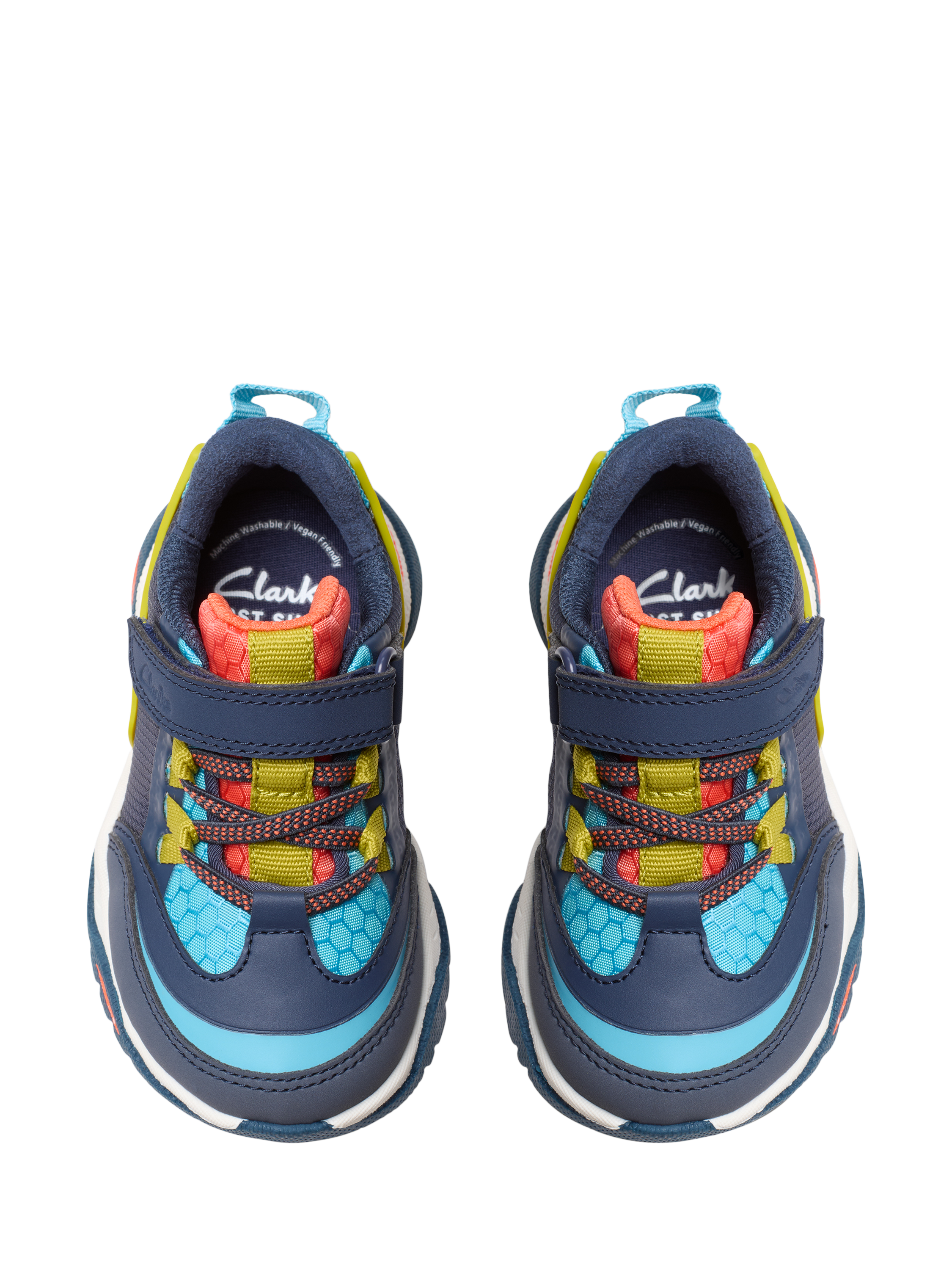 Product image 6 of 6, which shows Clarks Kids' Feather Track Trainers, Navy Combi, 3 F Jnr