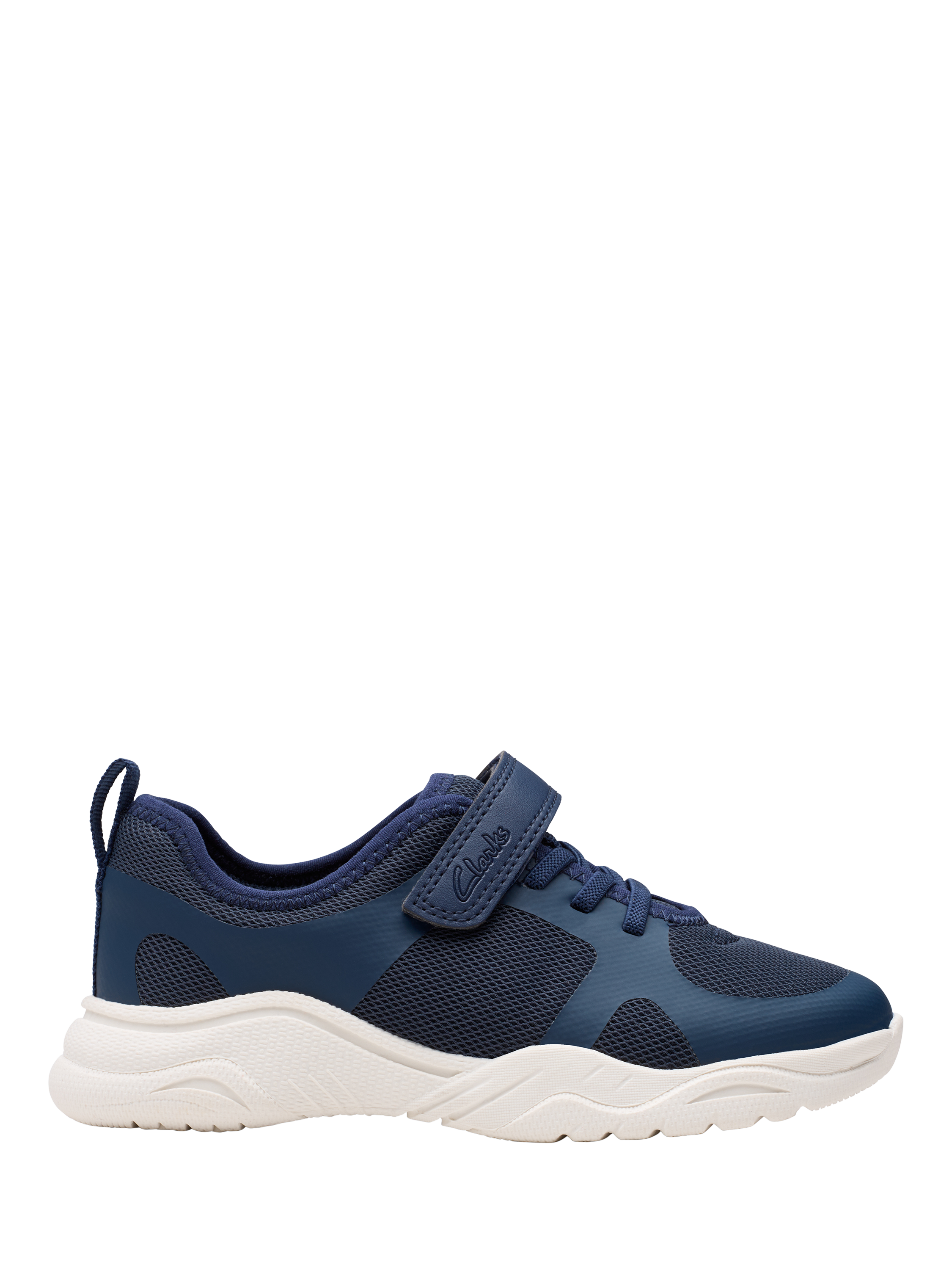 Product image 1 of 7, which shows Clarks Kids' Feather Ath Panelled Trainers, Navy, 7 F Jnr