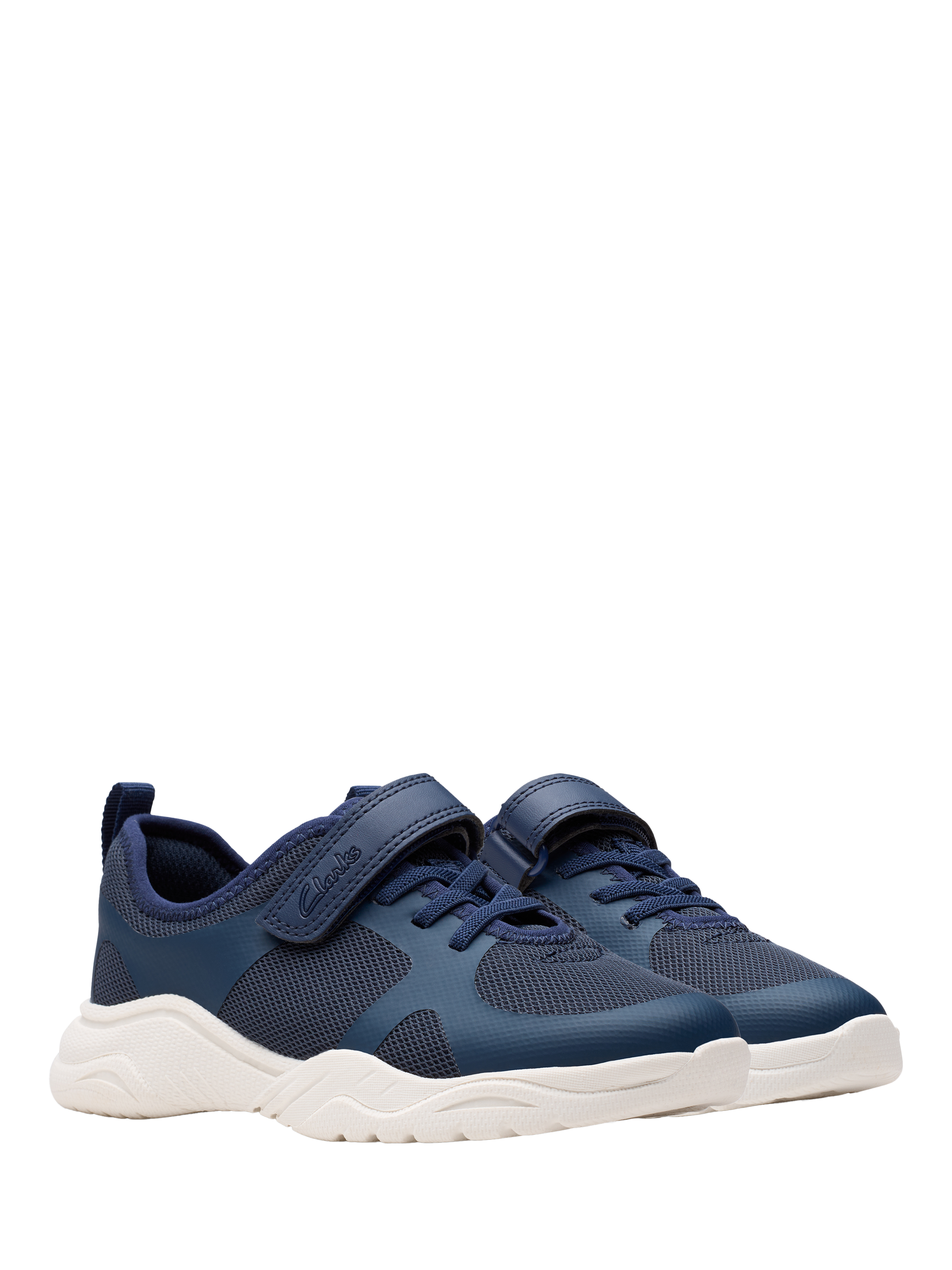 Product image 4 of 7, which shows Clarks Kids' Feather Ath Panelled Trainers, Navy, 7 F Jnr