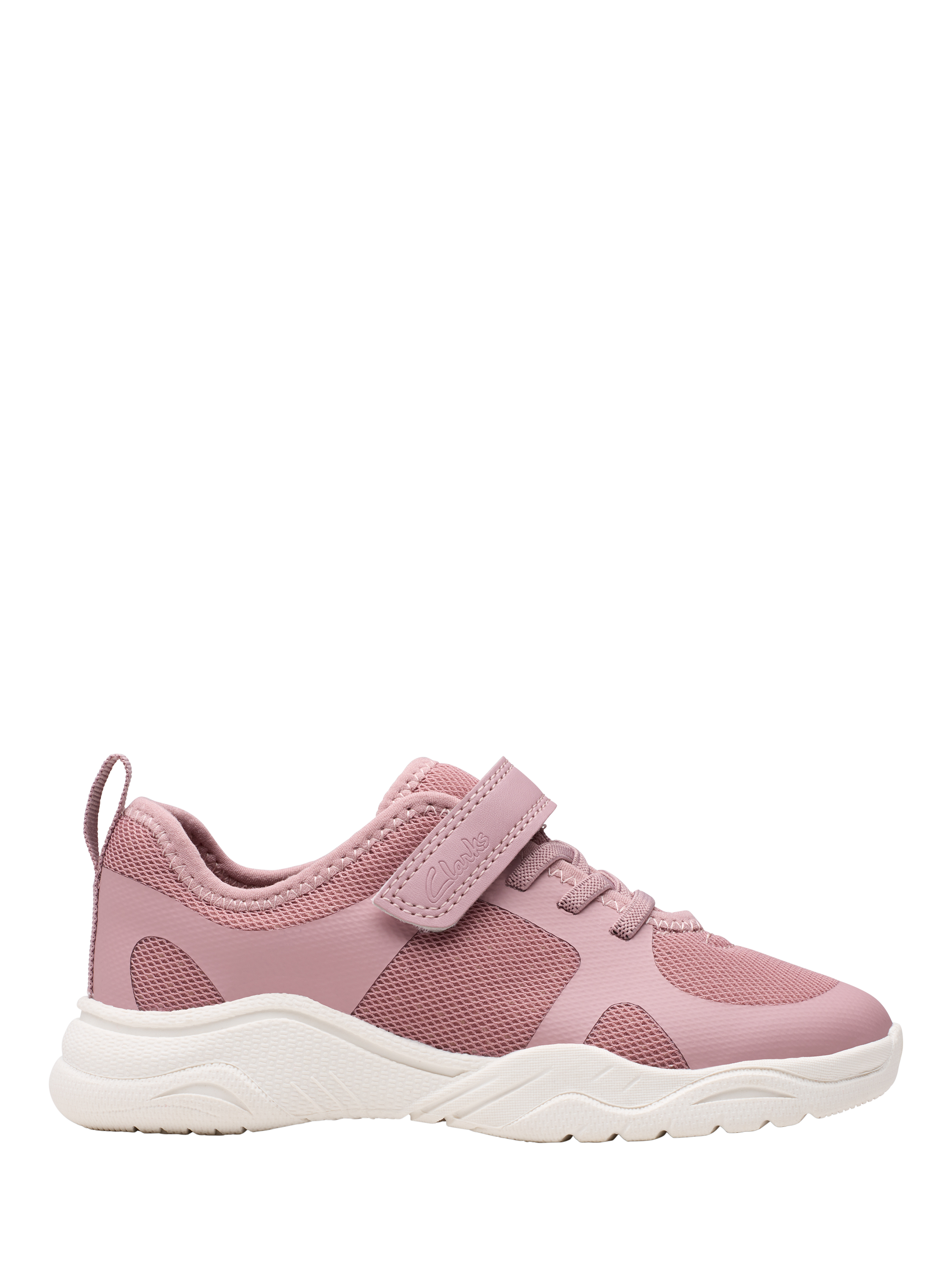 Product image 1 of 7, which shows Clarks Kids' Feather Ath Panelled Trainers, Dusty Pink, 7 F Jnr