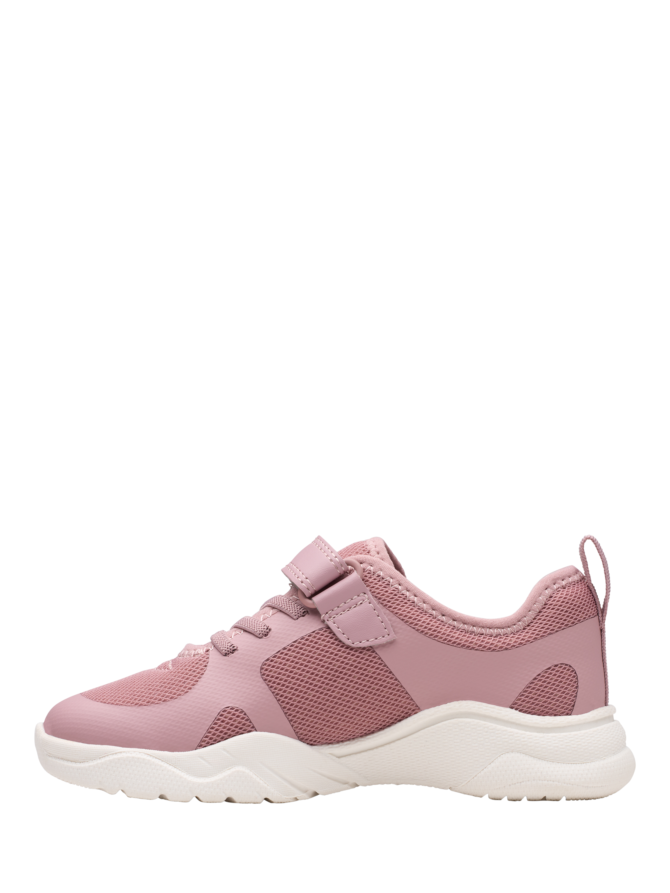 Product image 2 of 7, which shows Clarks Kids' Feather Ath Panelled Trainers, Dusty Pink, 7 F Jnr