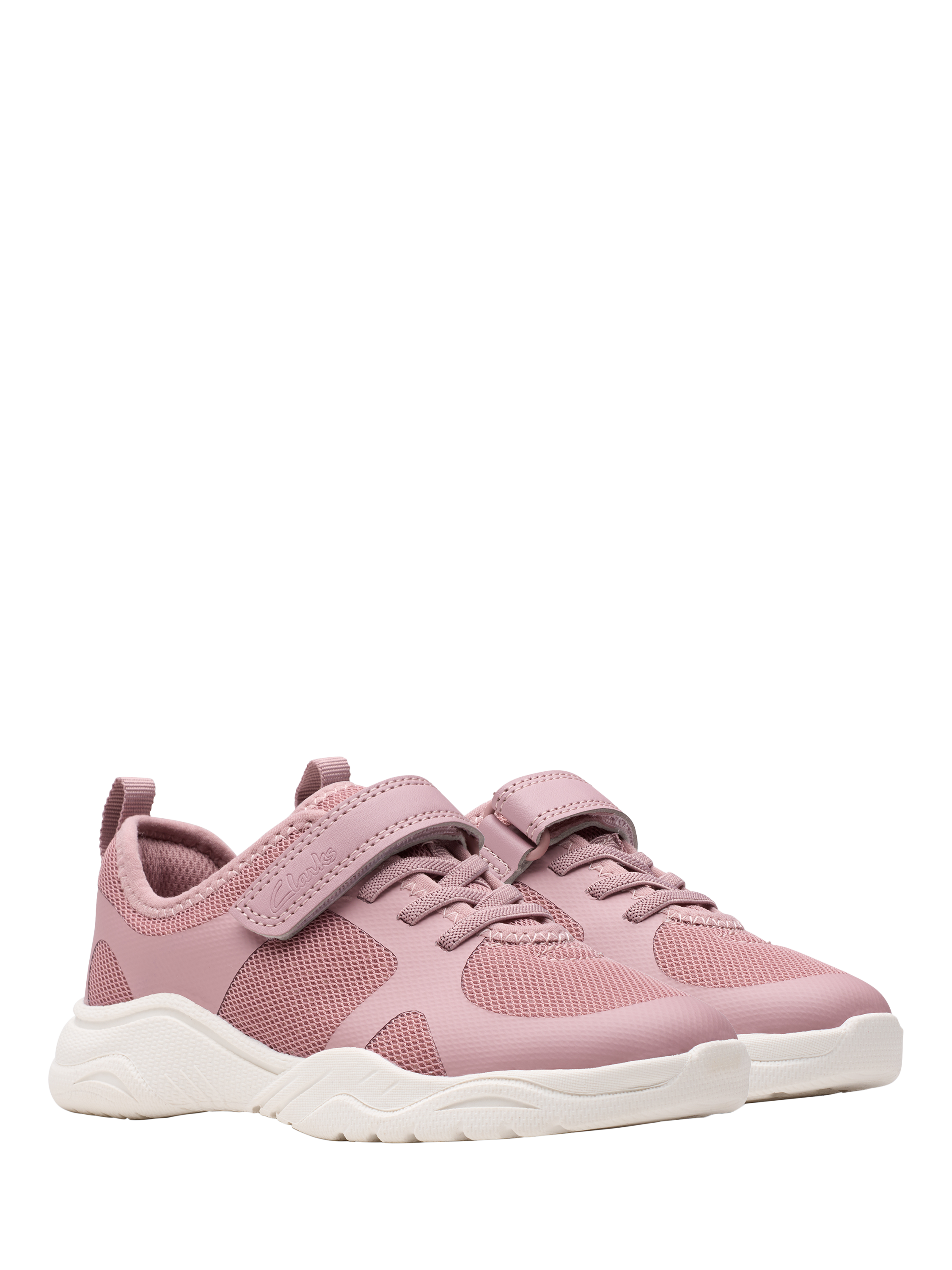 Product image 4 of 7, which shows Clarks Kids' Feather Ath Panelled Trainers, Dusty Pink, 7 F Jnr