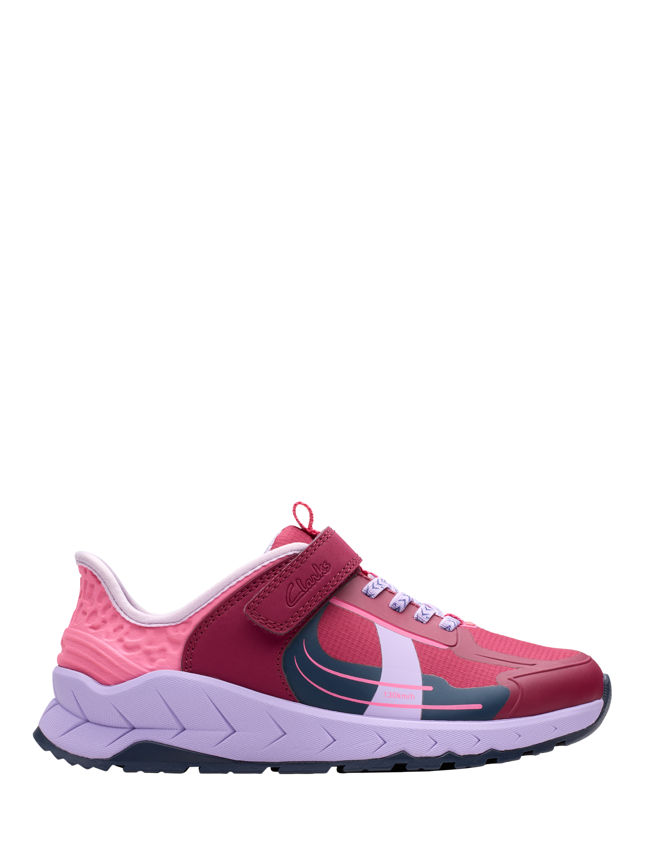 Product image 1 of 6, which shows Clarks Kids' Selva Lane K Trainers, Berry Combi, 7 F Jnr