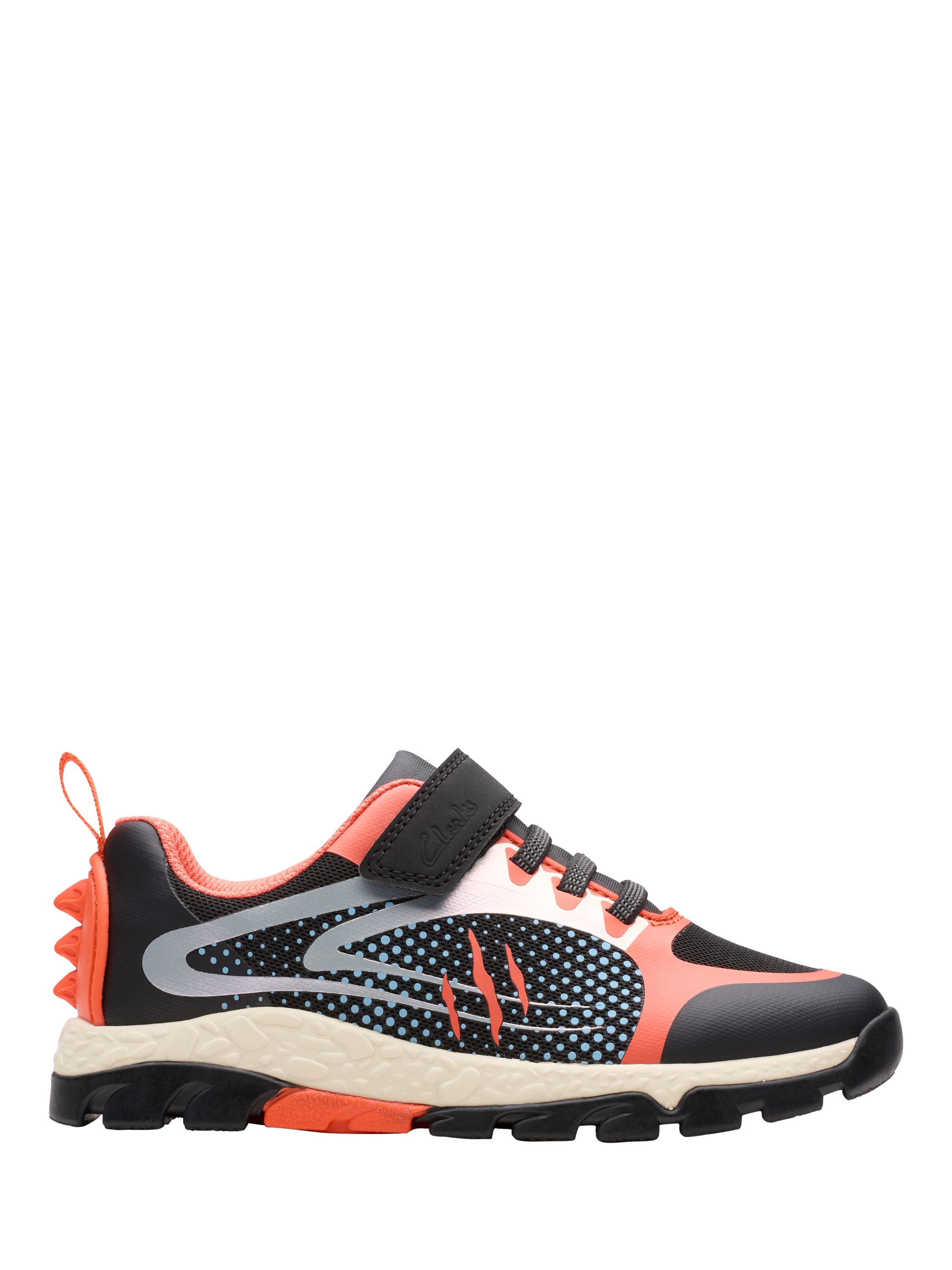 Product image 1 of 7, which shows Clarks Kids' Steggy2 Fly K Trainers, Black/Orange, 7 F Jnr