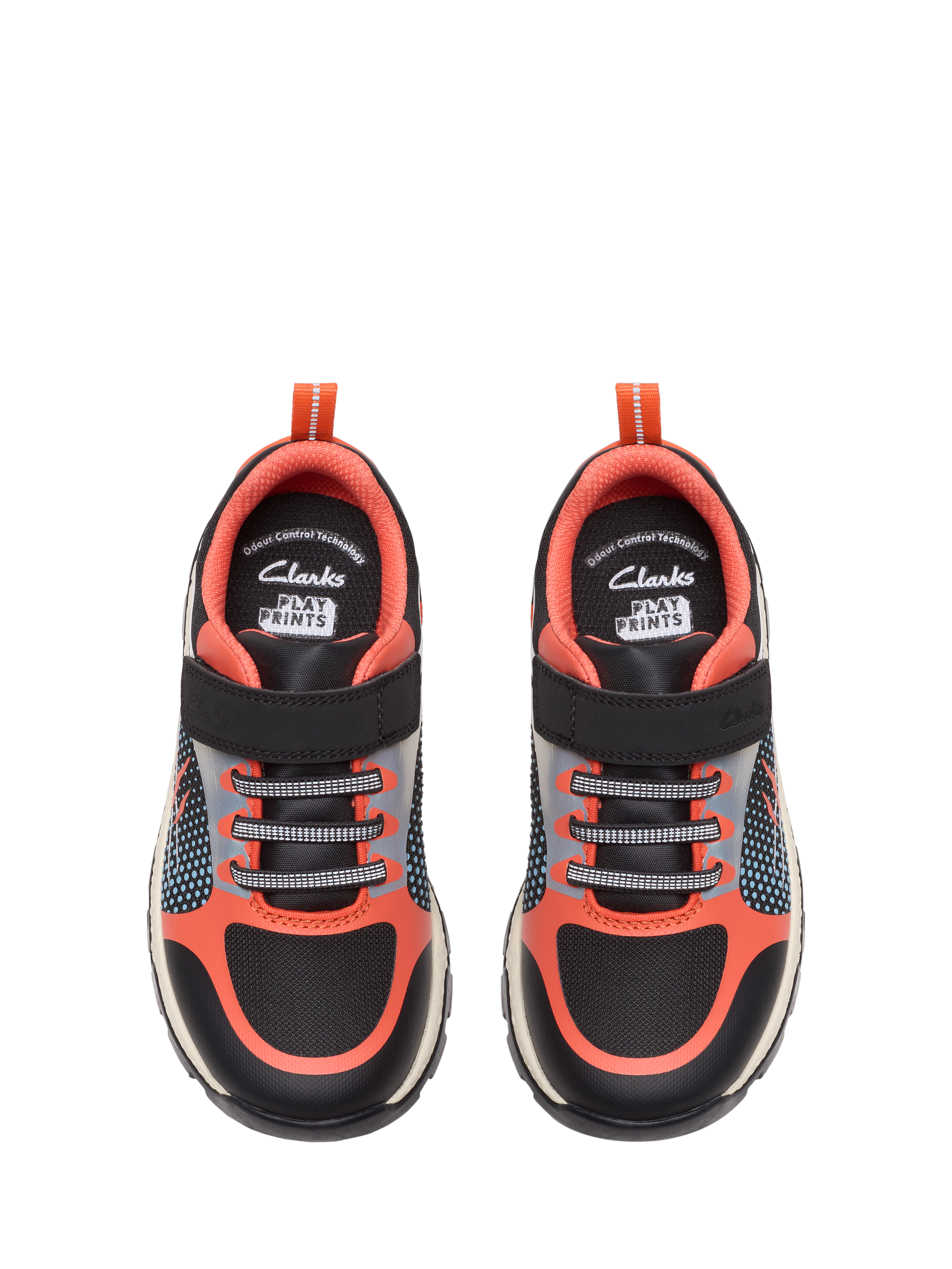 Product image 6 of 7, which shows Clarks Kids' Steggy2 Fly K Trainers, Black/Orange, 7 F Jnr
