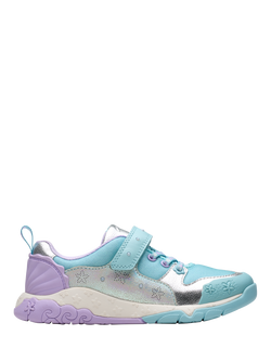 Clarks Kids' Tidal Shell Leather Trainers, Light Blue Combi, Light Blue Combi