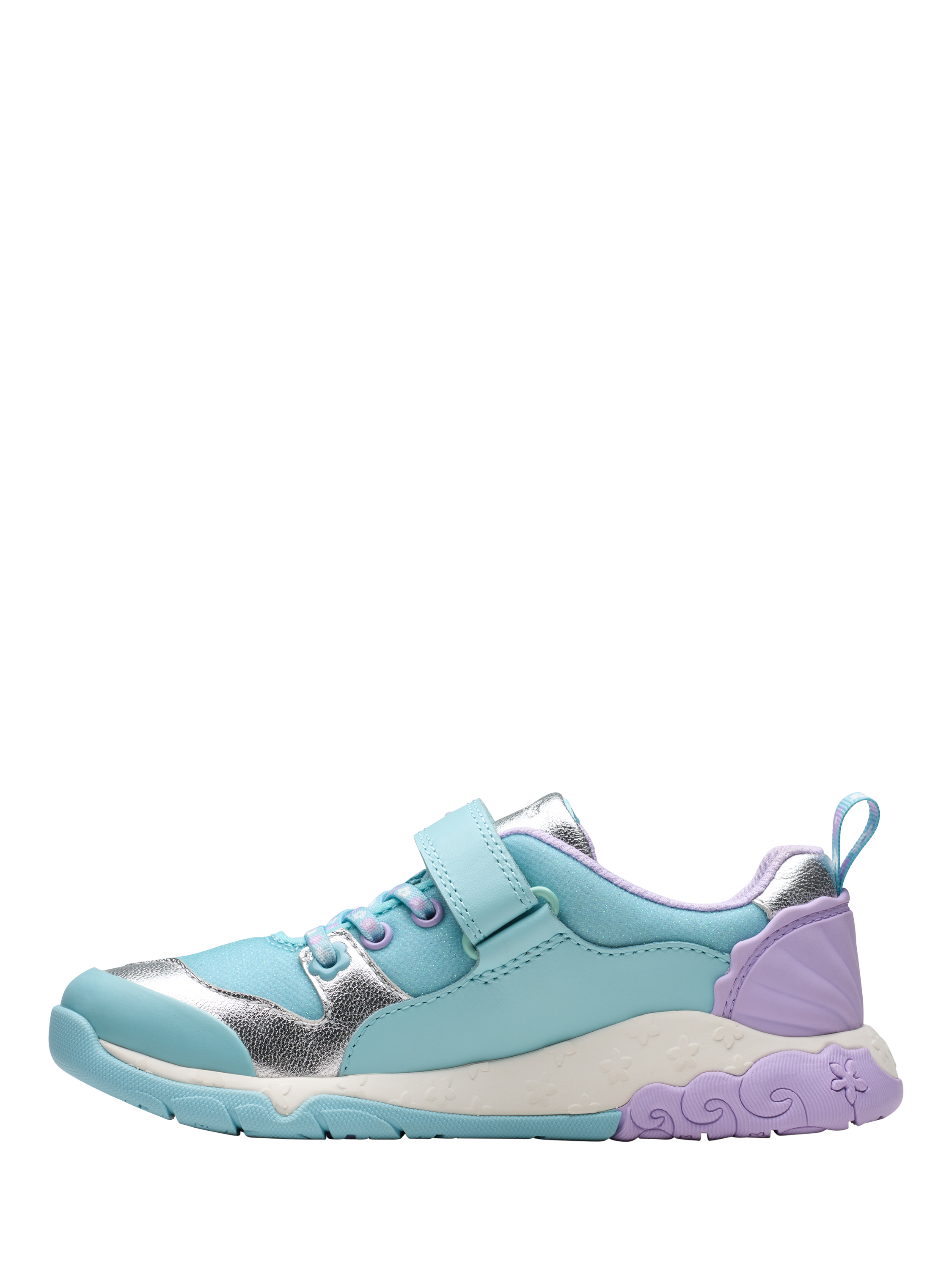 Product image 2 of 8, which shows Clarks Kids' Tidal Shell Leather Trainers, Light Blue Combi, 1.5 F