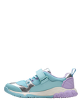 Clarks Kids' Tidal Shell Leather Trainers, Light Blue Combi