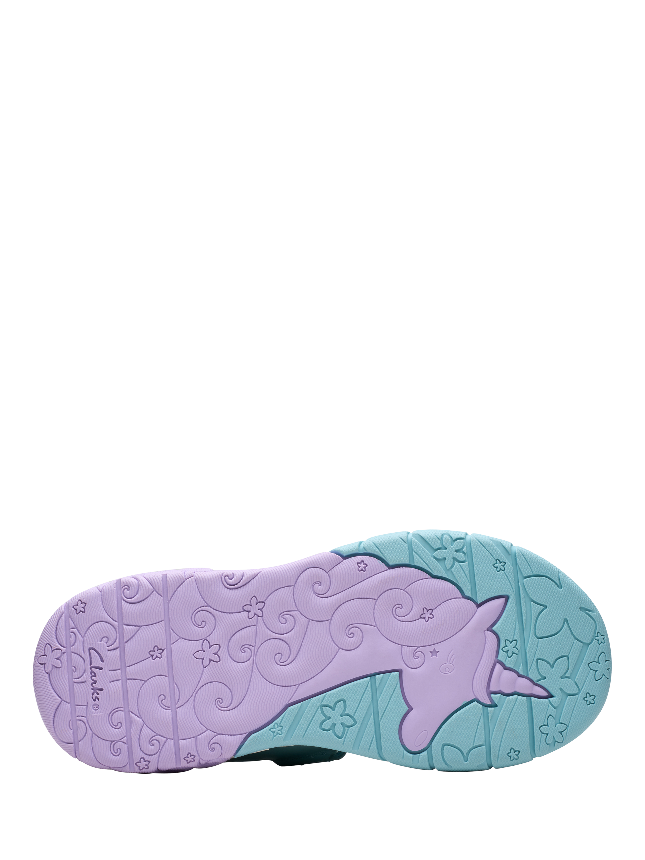 Product image 3 of 8, which shows Clarks Kids' Tidal Shell Leather Trainers, Light Blue Combi, 1.5 F