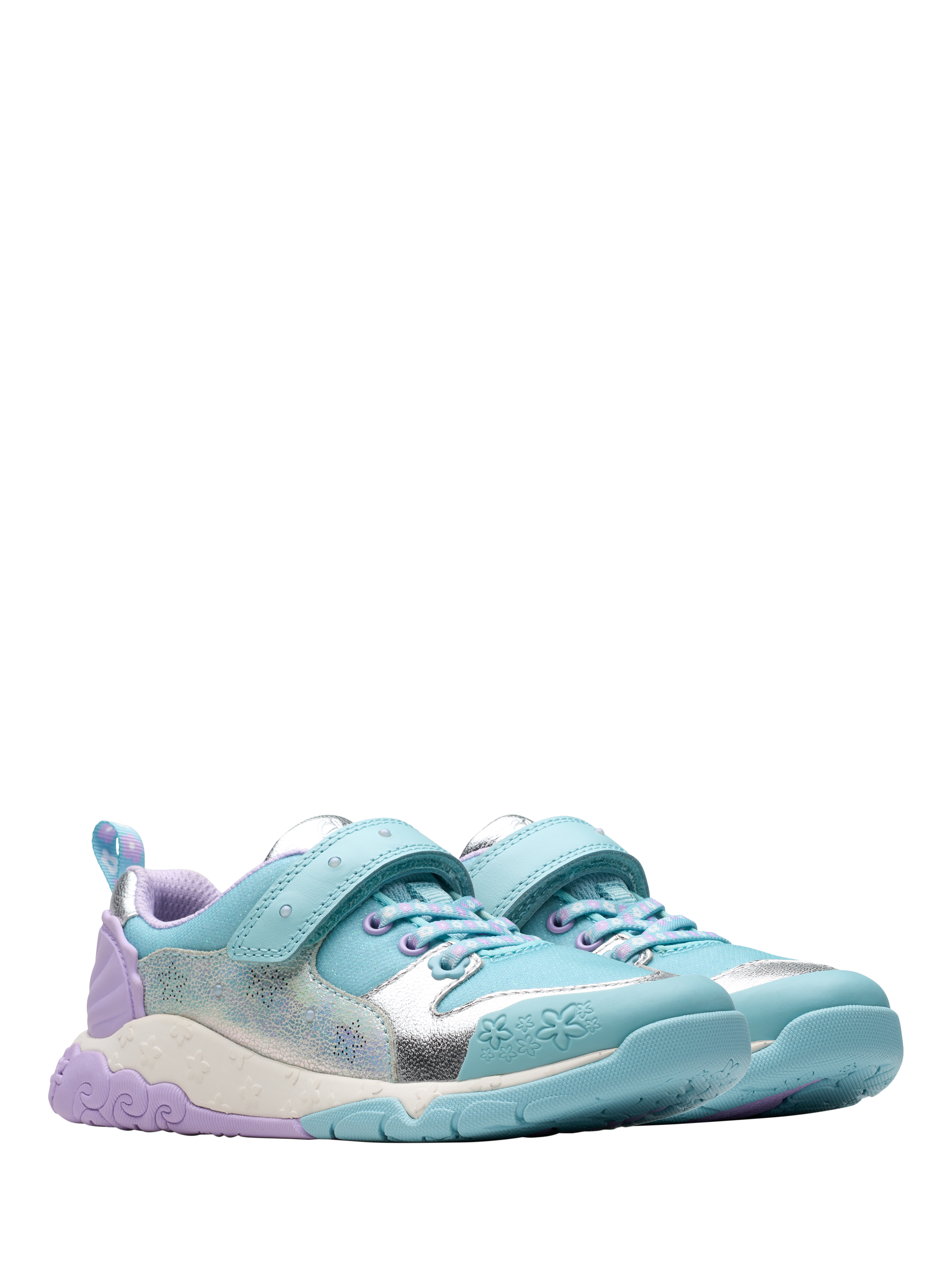 Product image 4 of 8, which shows Clarks Kids' Tidal Shell Leather Trainers, Light Blue Combi, 1.5 F