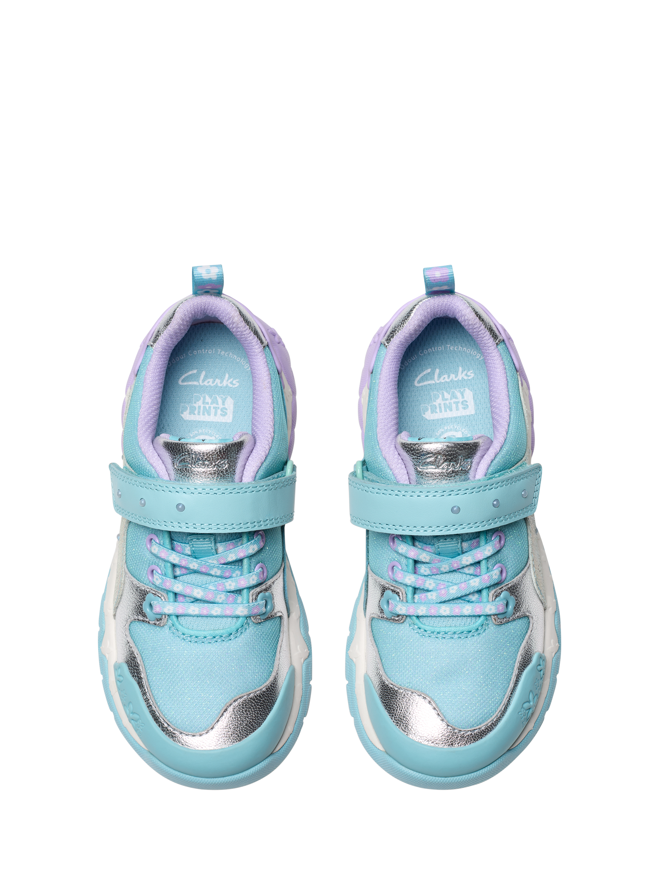 Product image 6 of 8, which shows Clarks Kids' Tidal Shell Leather Trainers, Light Blue Combi, 1.5 F