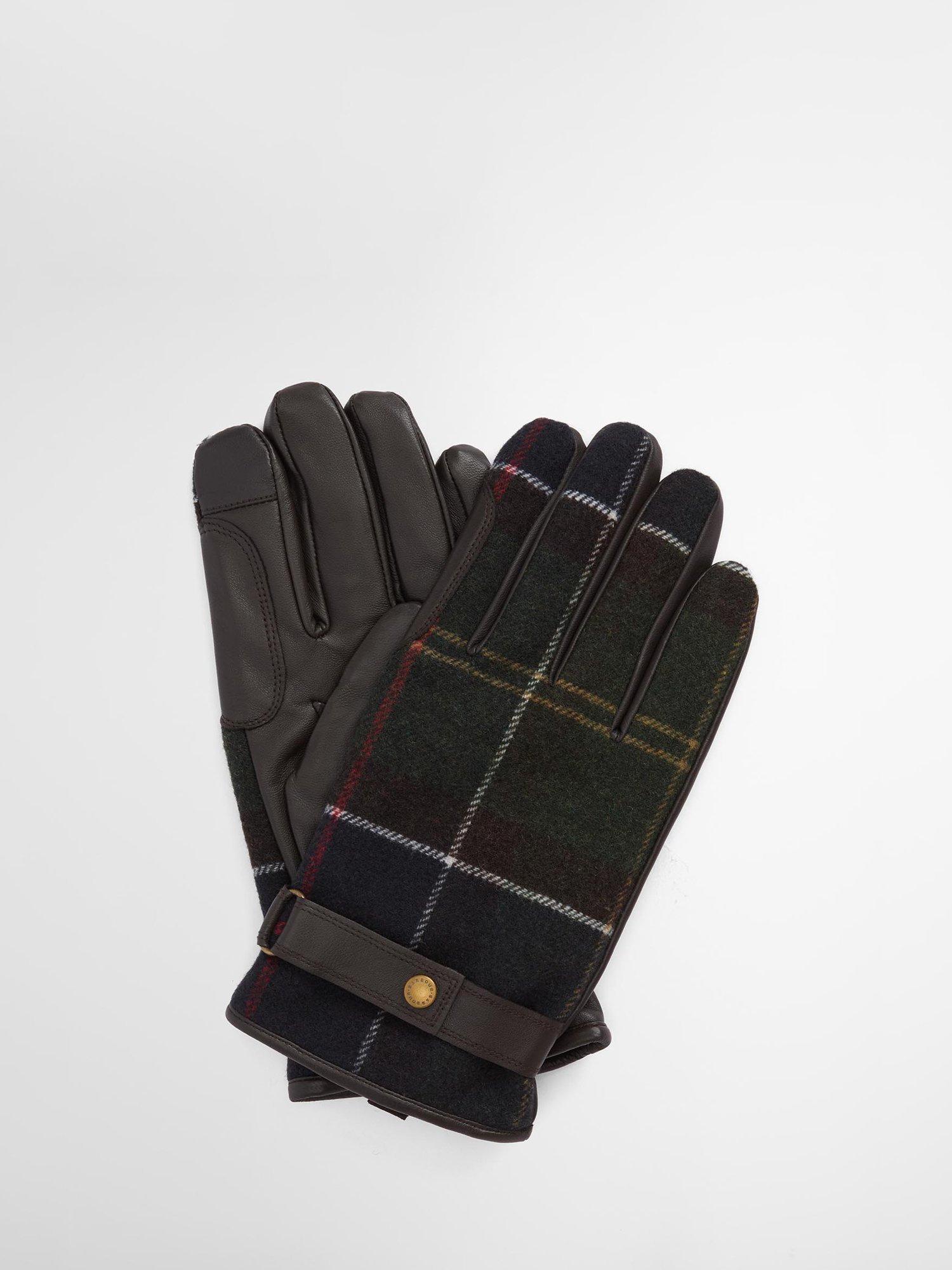 Product image 2 of 4, which shows Barbour Newbrough Leather & Wool Mix Gloves, Classic Tartan, S