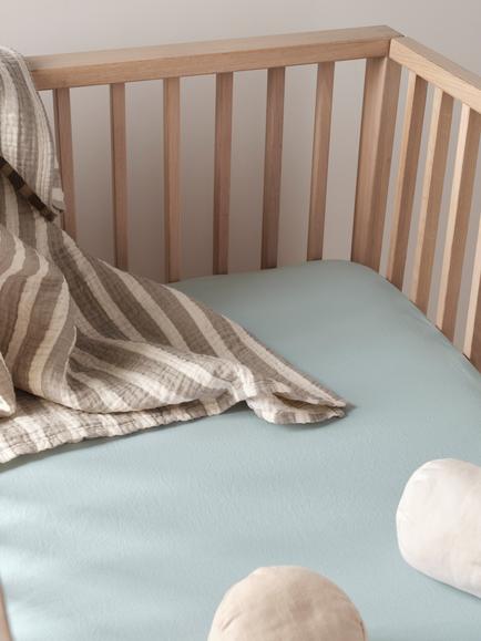 Bedfolk Cotton Fitted Cotbed Sheet, 70 x 140cm, Sky