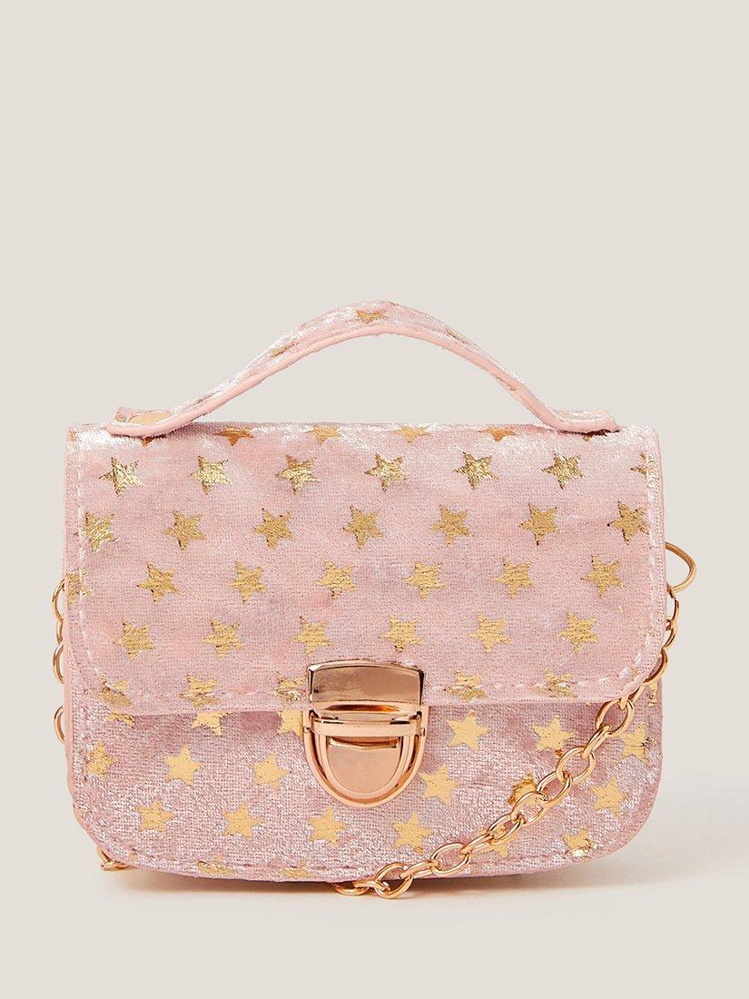 Product image 1 of 4, which shows Monsoon Kids' Mini Velvet Star Bag, Pink, One Size
