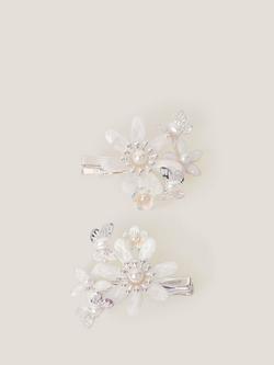 Monsoon Kids' Gem Flower Hair Clips, Pack of 2, Ivory, Ivory