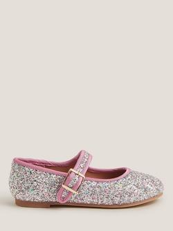 Monsoon Kids' Glitter Buckle Ballet Shoes, Pink