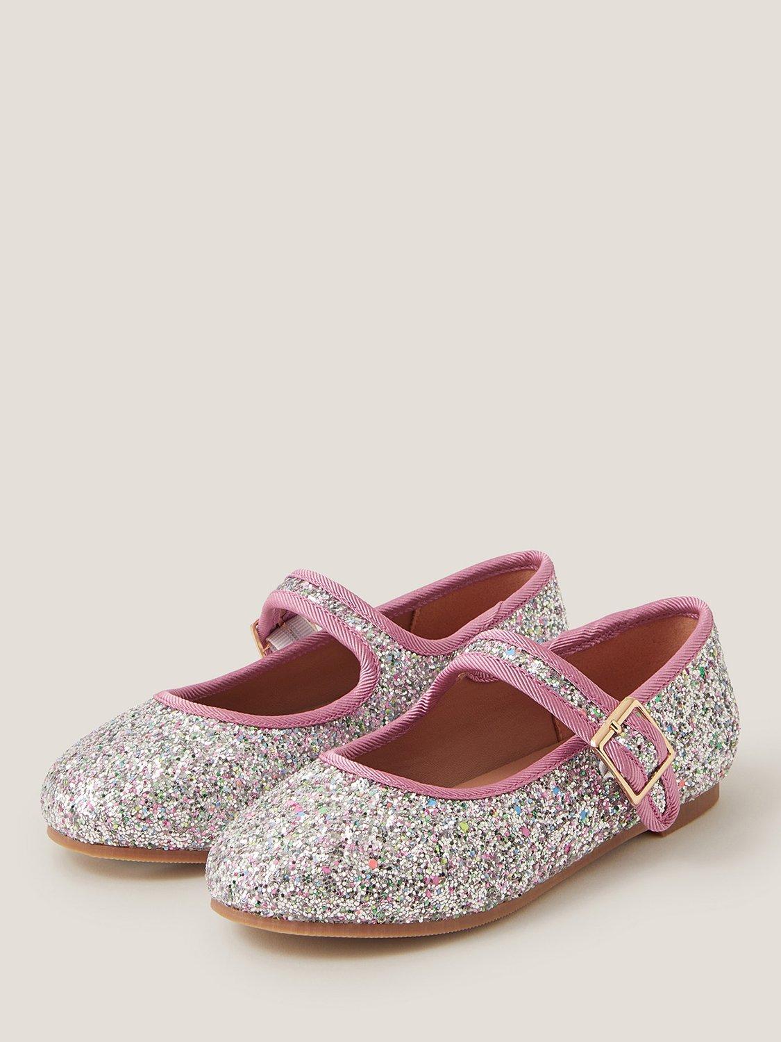 Product image 2 of 3, which shows Monsoon Kids' Glitter Buckle Ballet Shoes, Pink, 7 Jnr