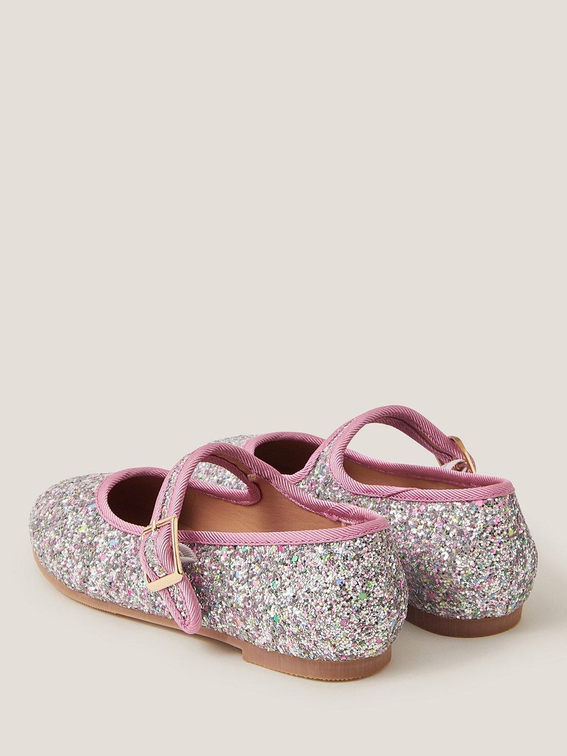 Product image 3 of 3, which shows Monsoon Kids' Glitter Buckle Ballet Shoes, Pink, 7 Jnr