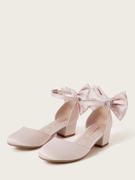 Monsoon Kids' Sara Satin Heeled Shoes, Pink - view 2, Pink