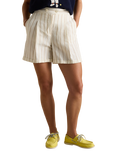 Joules Stripe Linen Rich Shorts, White/Tan