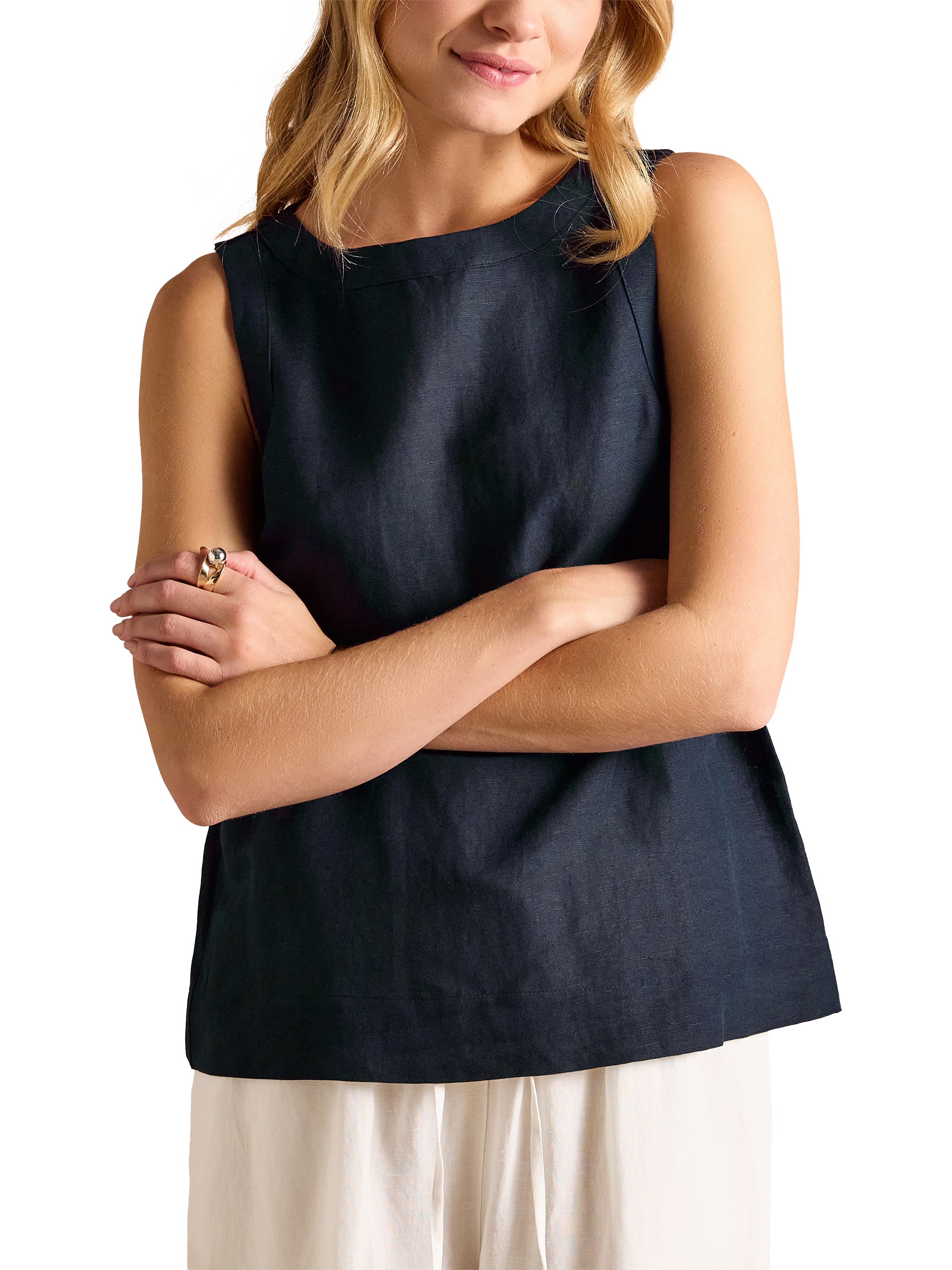 Joules Cove Sleeveless Linen Blend Top, Navy
