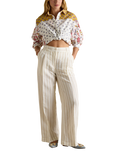 Joules Stripe Linen Rich Trousers, Cream/Multi