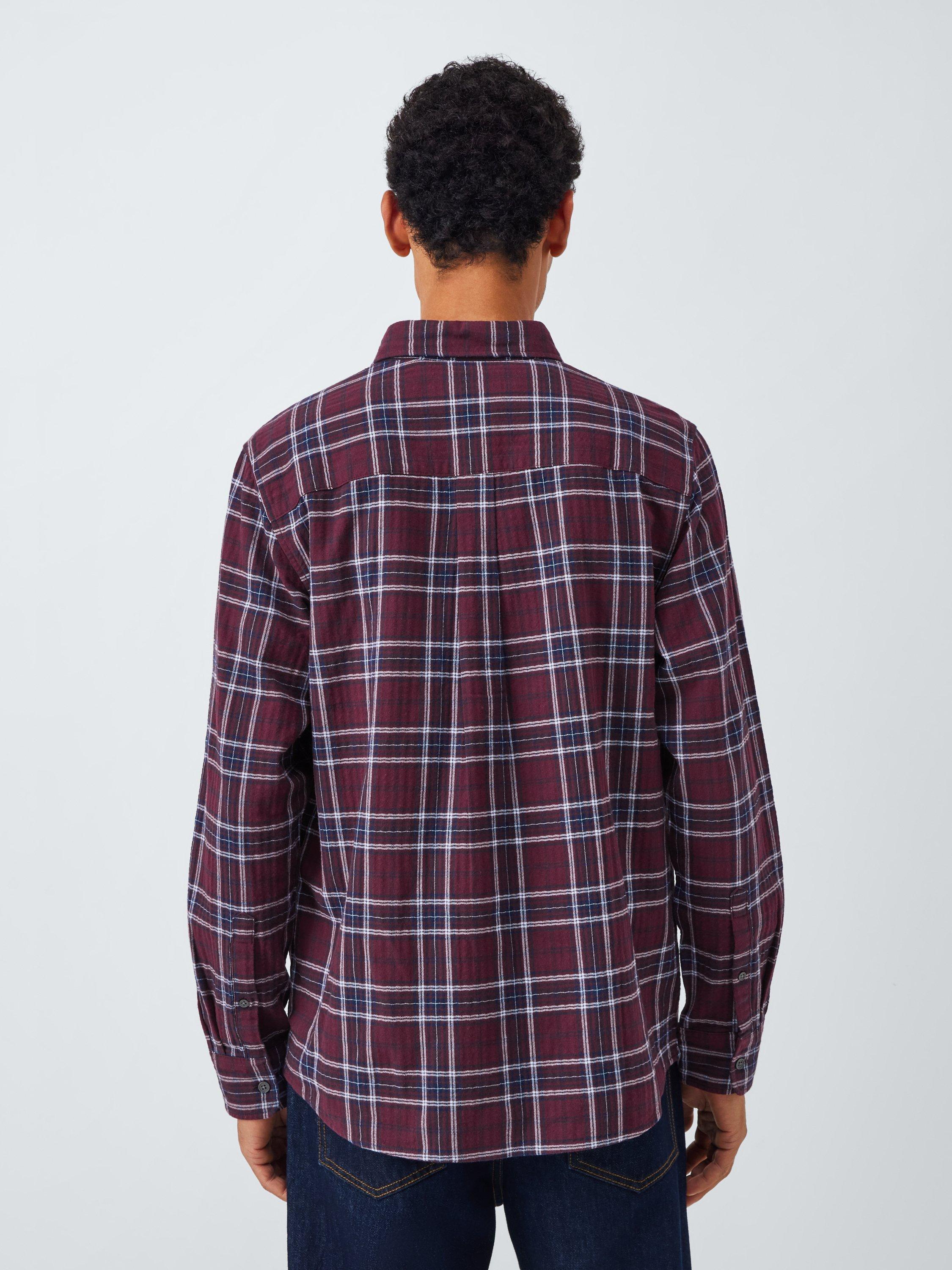 Product image 2 of 6, which shows John Lewis Check Cotton Blend Shirt, Burgundy, L