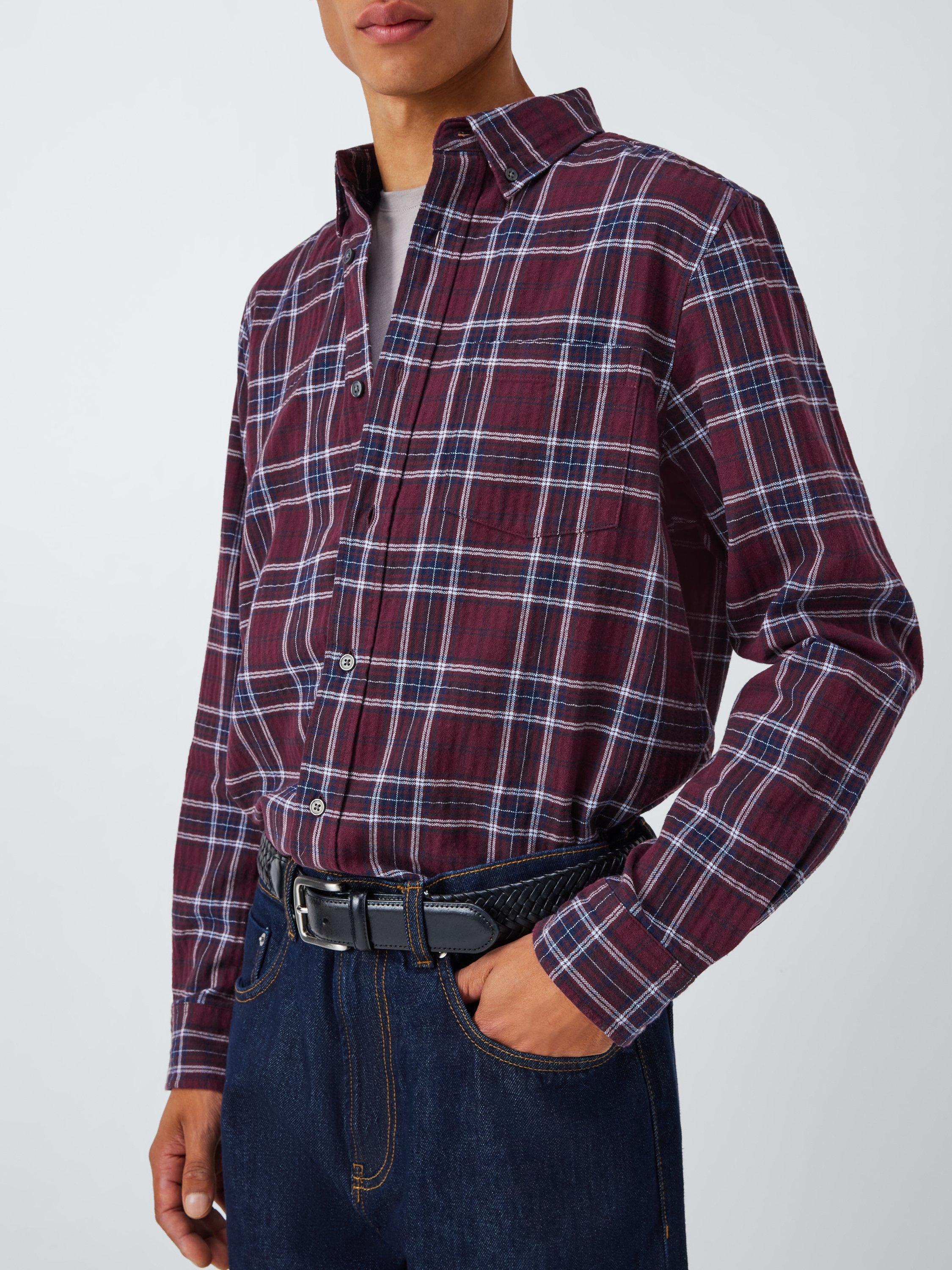 Product image 5 of 6, which shows John Lewis Check Cotton Blend Shirt, Burgundy, L