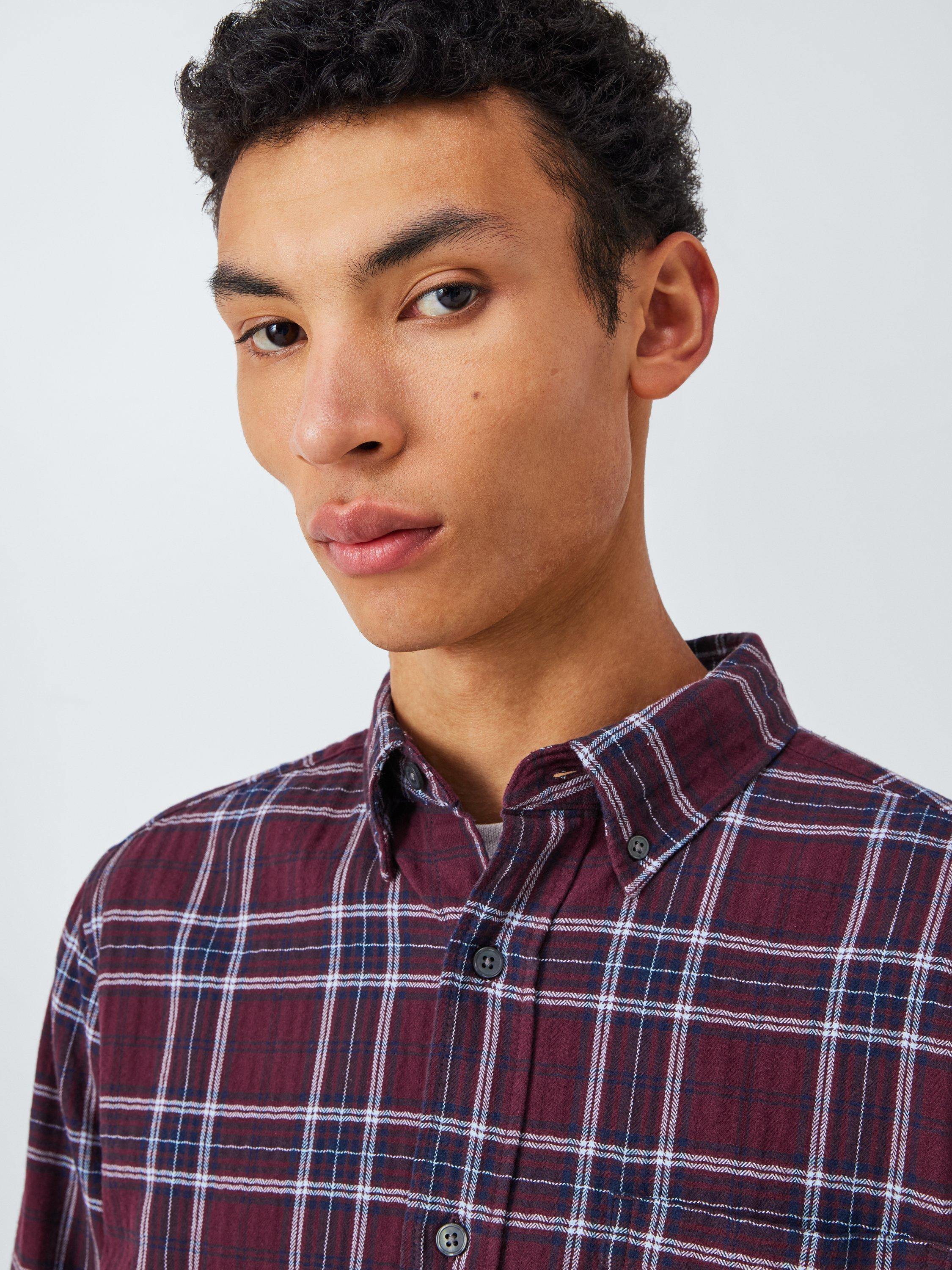 Product image 6 of 6, which shows John Lewis Check Cotton Blend Shirt, Burgundy, L