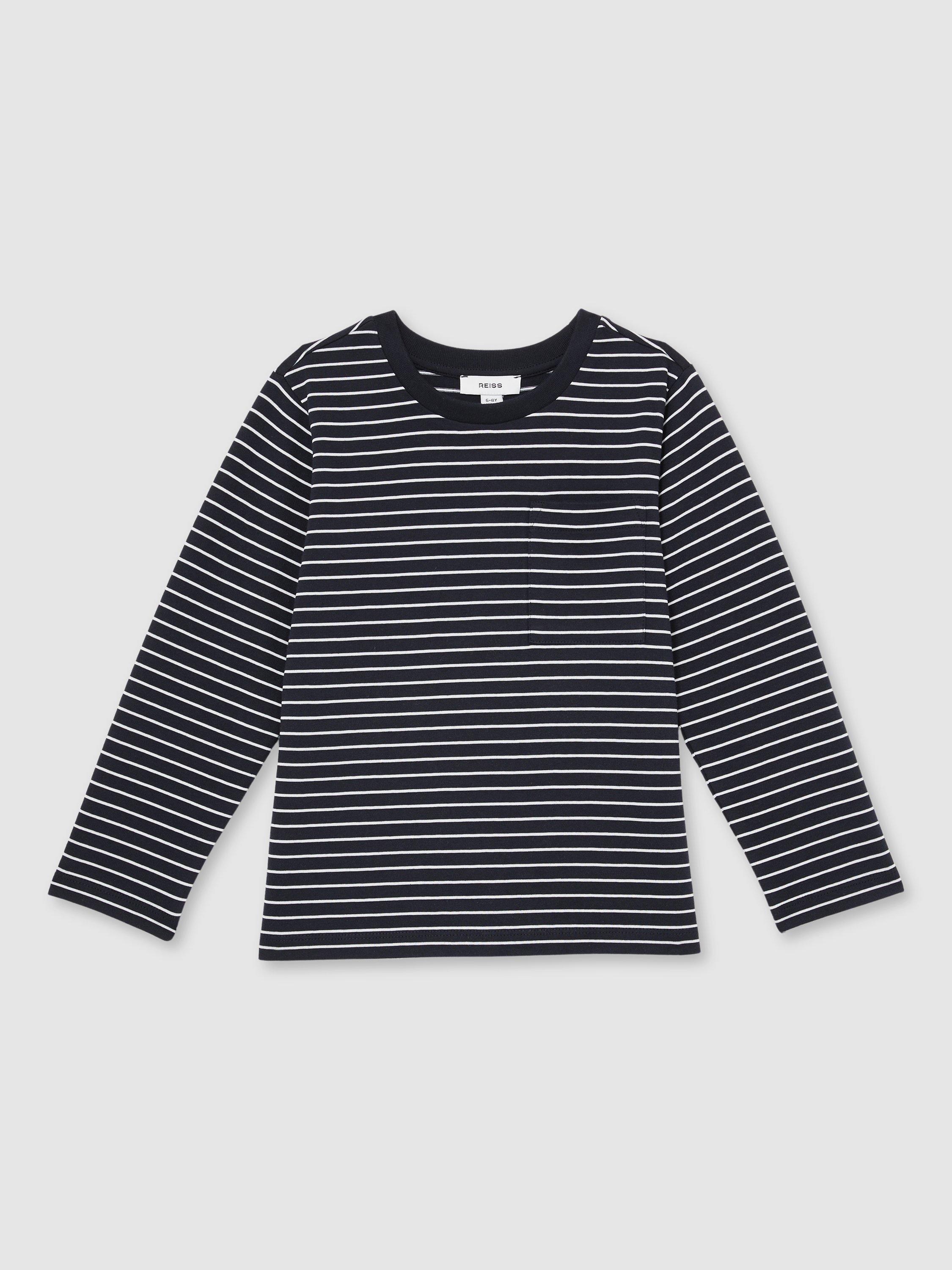 Product image 1 of 4, which shows Reiss Kids' Kenny Stripe Long Sleeve T-Shirt, Navy/White, 3-4 years